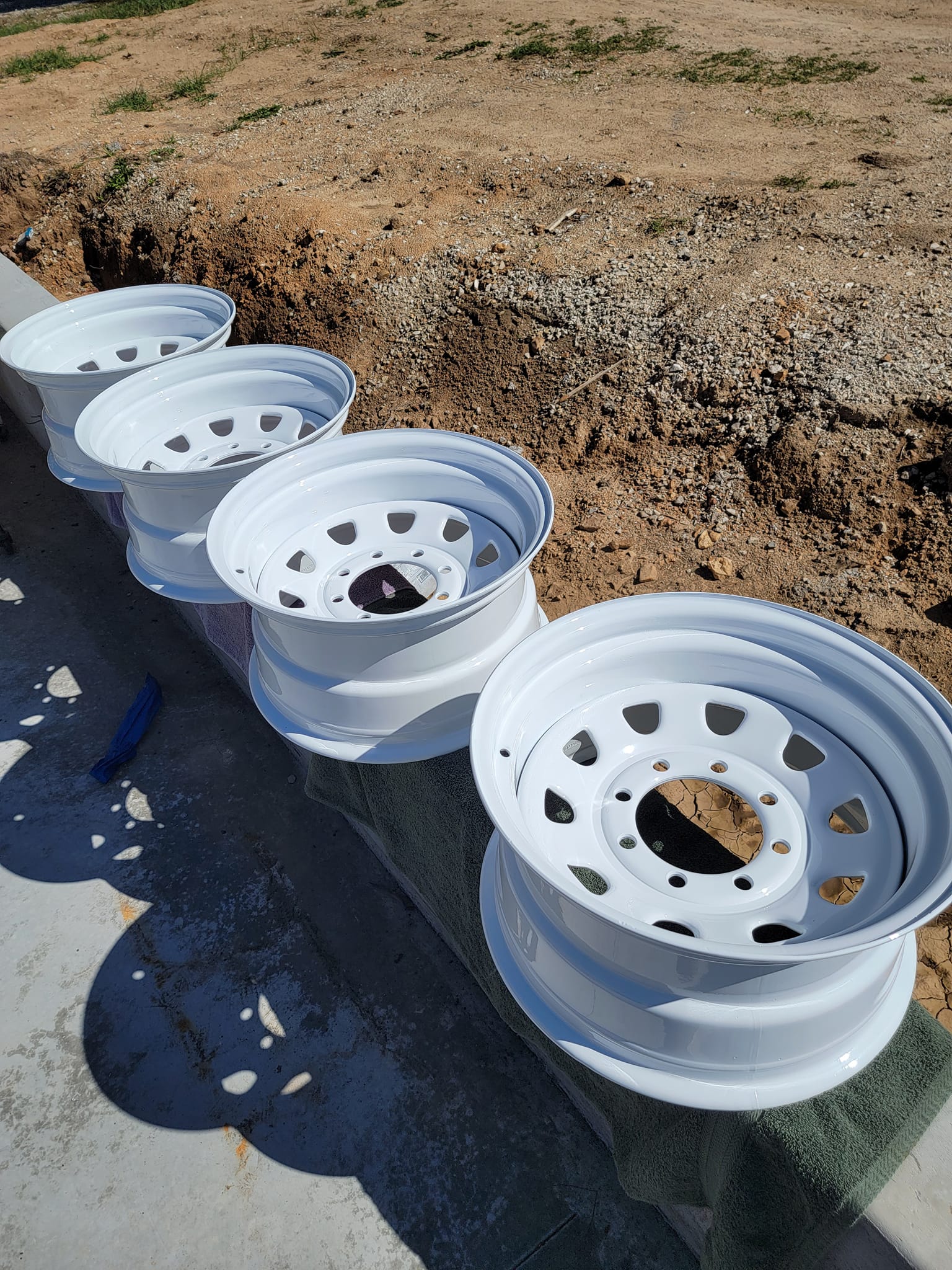 New white wheels installed on vintage Volkswagen