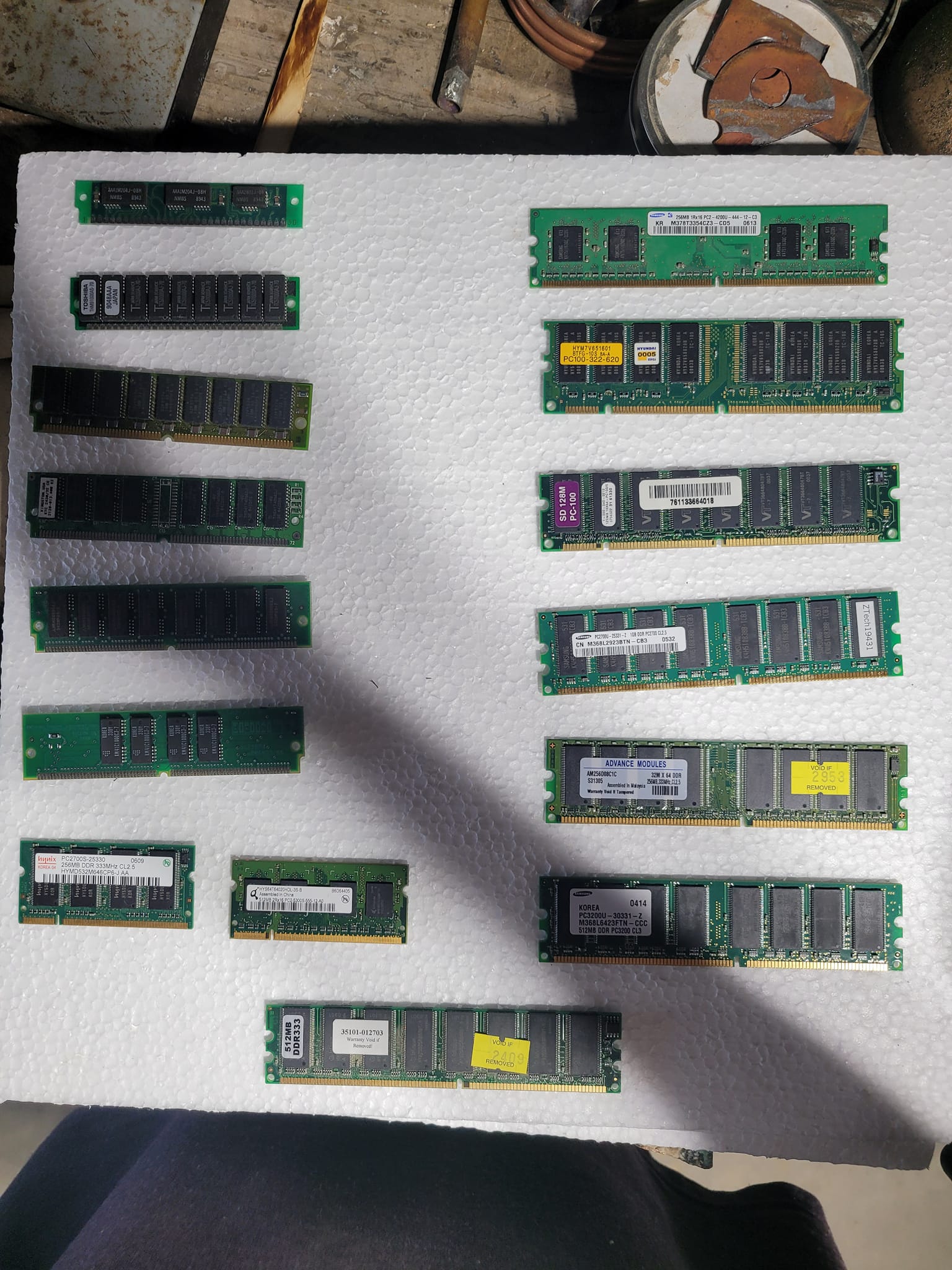 My growing collection of CPUs and associated memory.
