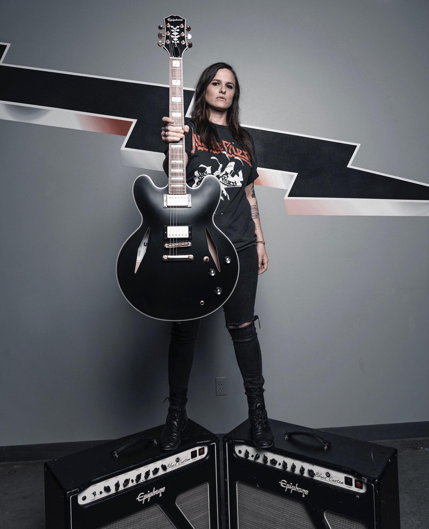 Emily Wolfe's Epiphone Sheraton Stealth guitar available worldwide