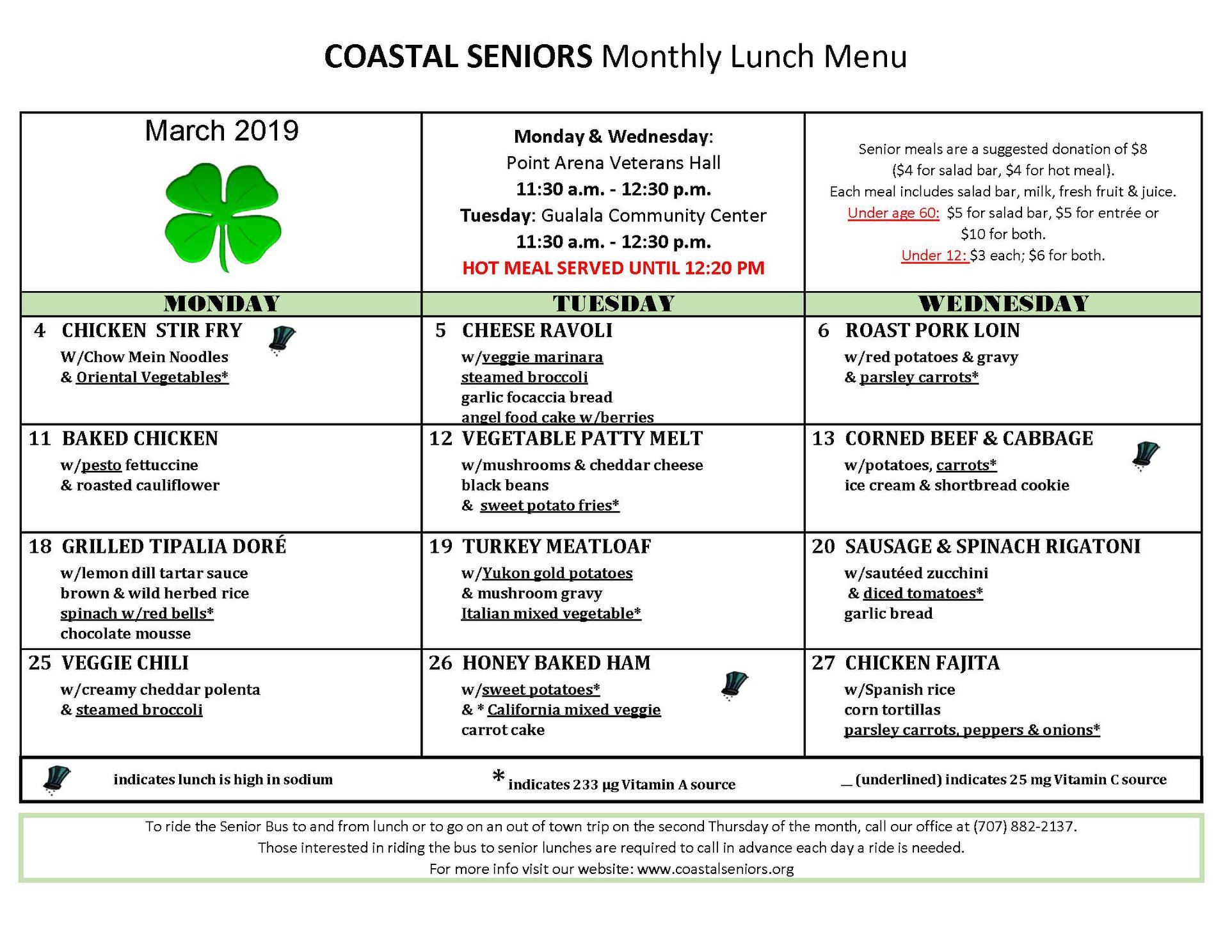Coastal Seniors - Our lunch menu for March is hot off the... | Facebook