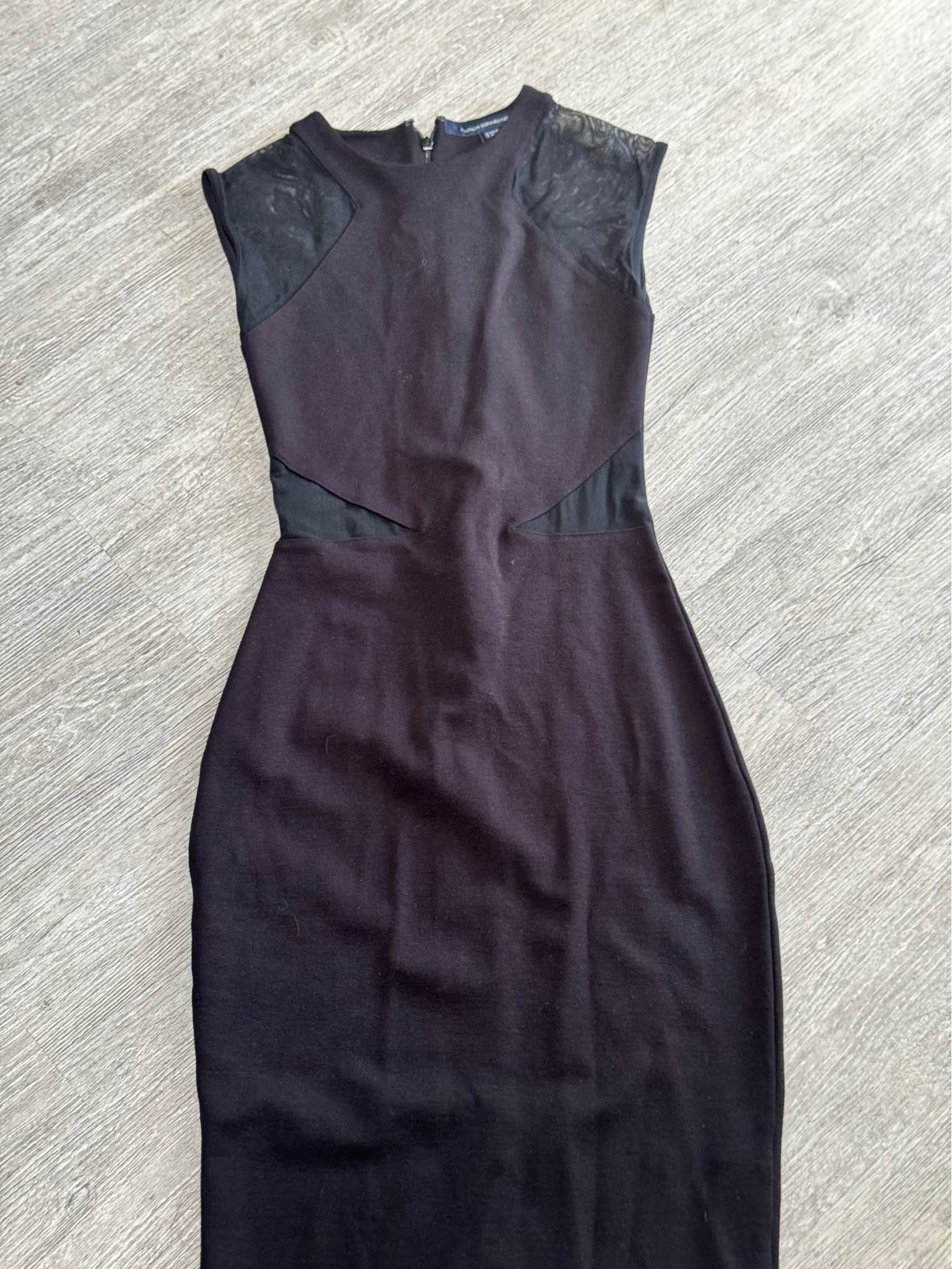 french connection black bodycon dress Sleek in black. This garment is a US size 4 (XS) and has mesh paneling at the shoulders and waist. It is a sleeveless design with a high Emily Browning and Her Nude Copper Color:ATLANTIC An attractively architected neckline
