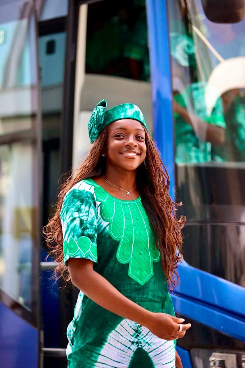 Nigeria Dreseed In Dress The Nigeria Women National Team arrived at WAFCON in Morocco clad in beautiful national long dresses with head gear. They looked amazing with the US football star Alozie