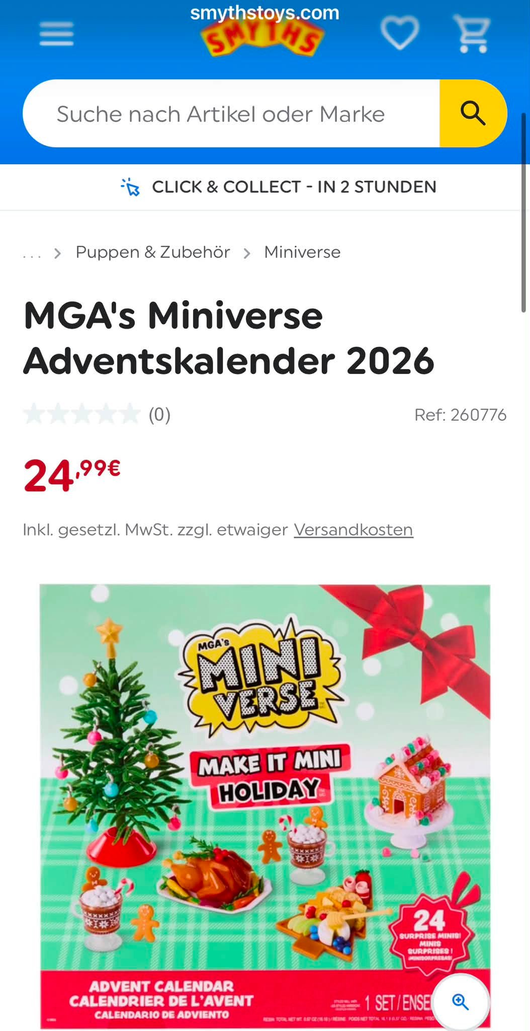 Smyth's Toys advent calendar with 24 mini surprises