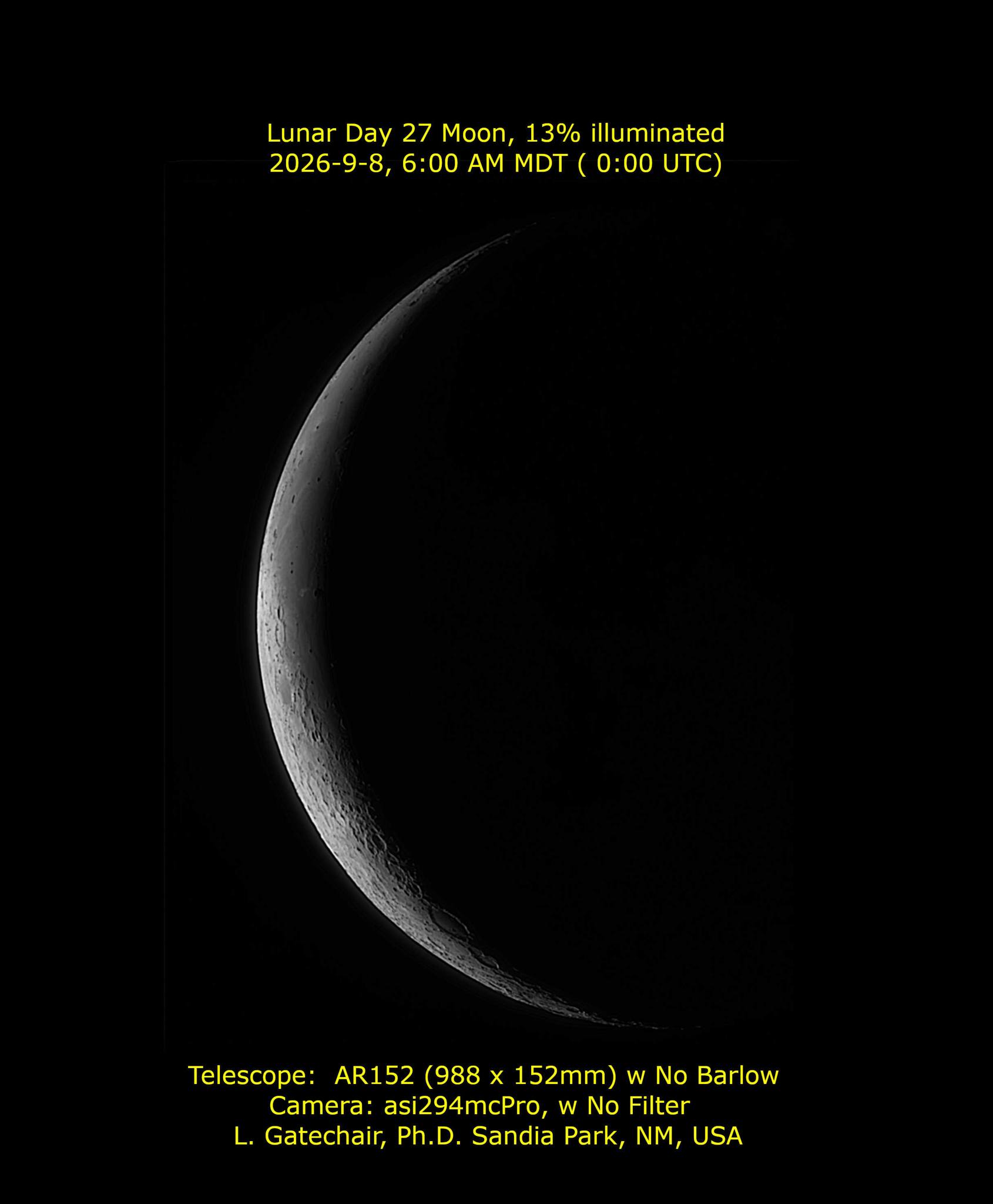 Lunar Day 27 Crescent Moon Capture in Sandia Park, NM