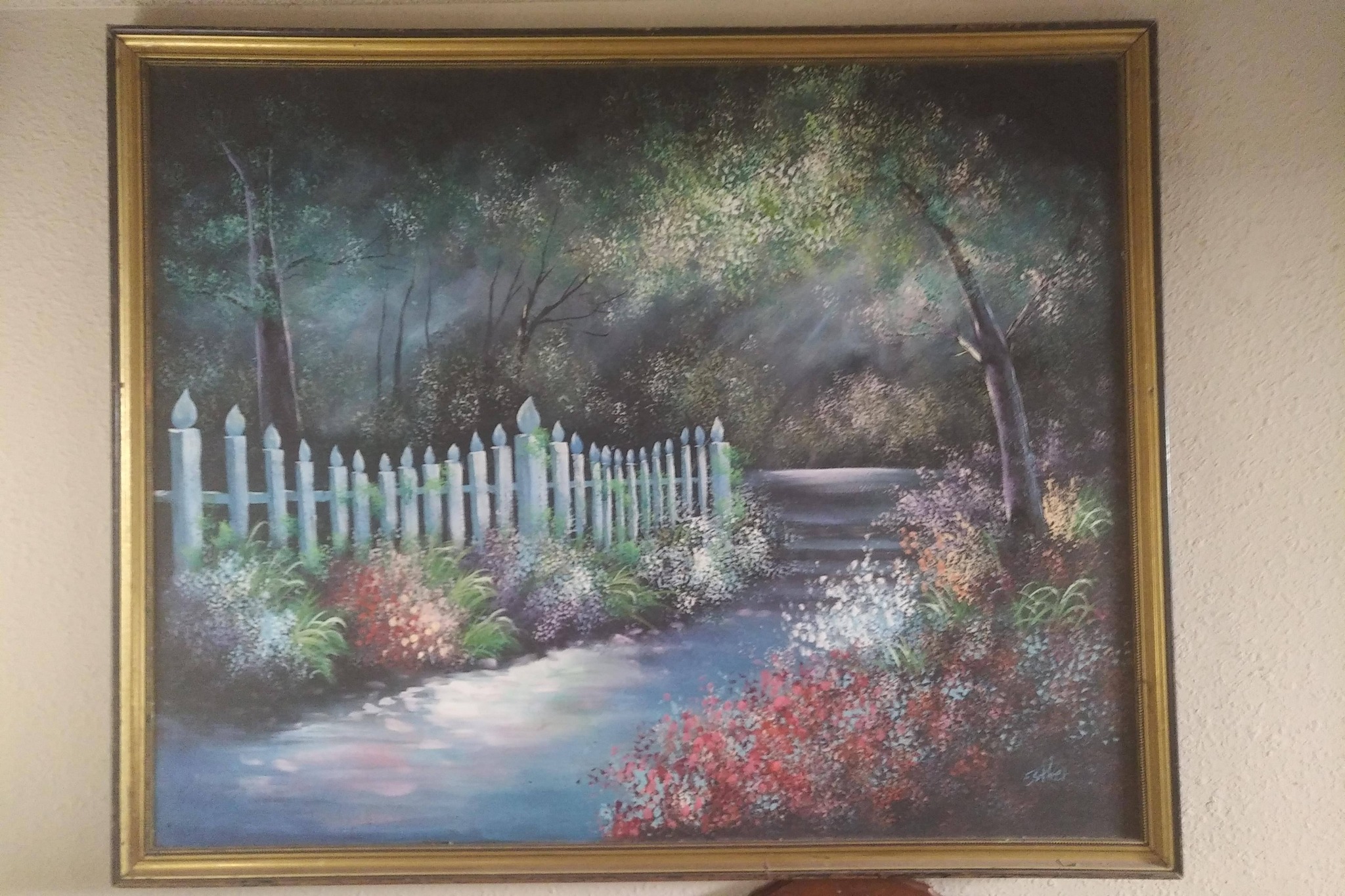 What is the value and background of the oil painting signed ESTHER?