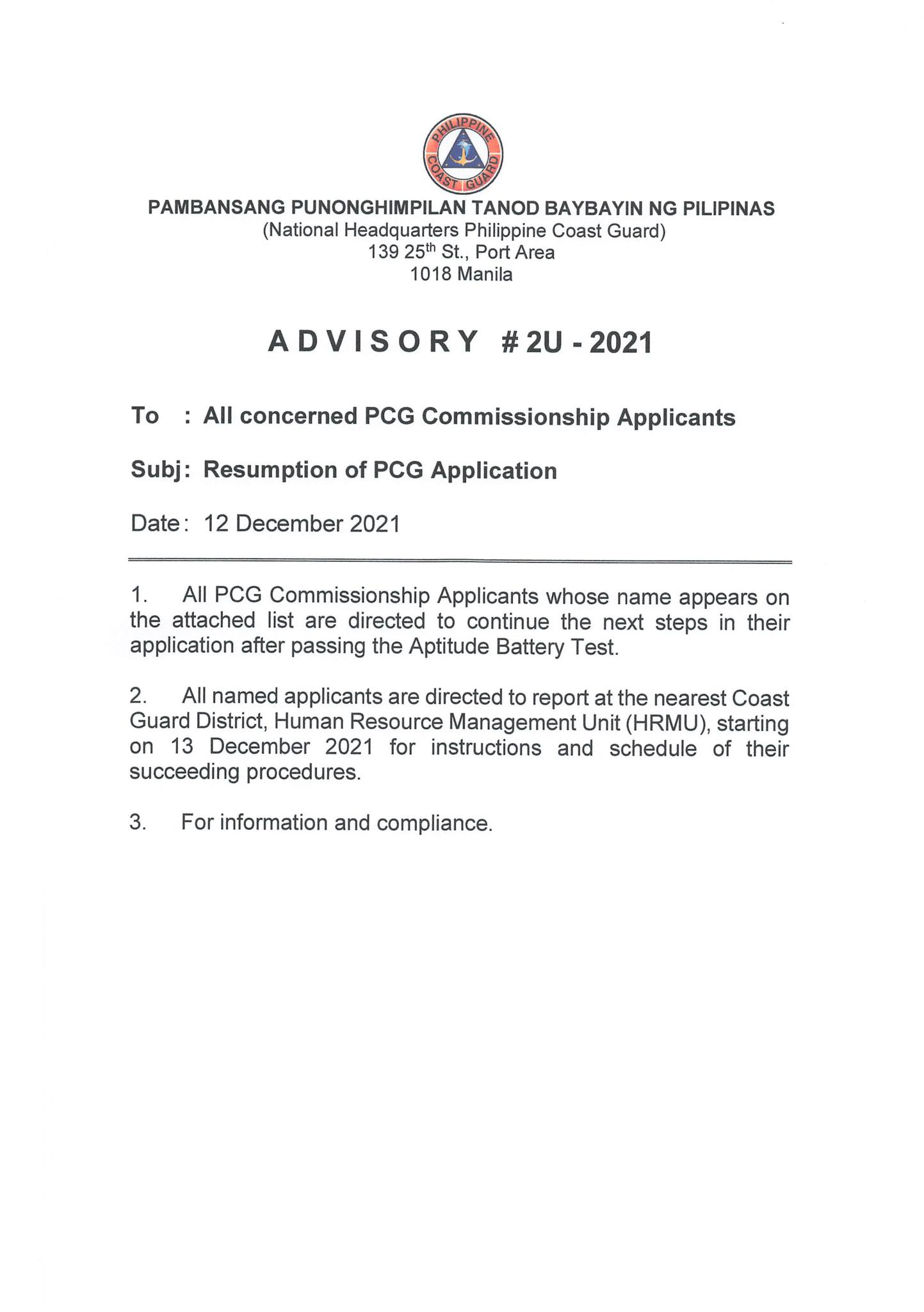 PCG RECRUITMENT UPDATE The... - Philippine Coast Guard