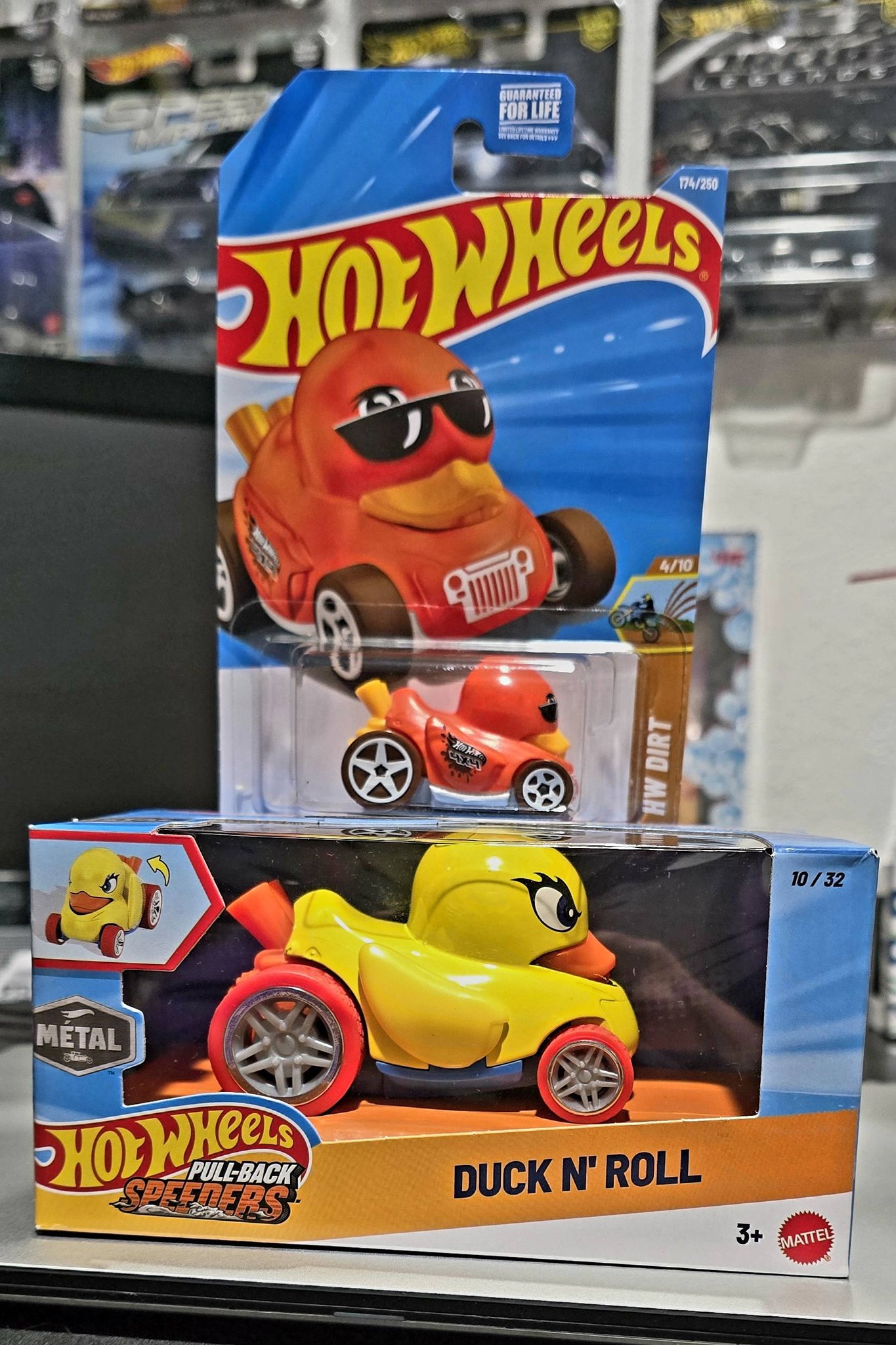 Brand new Duck N' Roll Hot Wheels pull-back speeders for sale