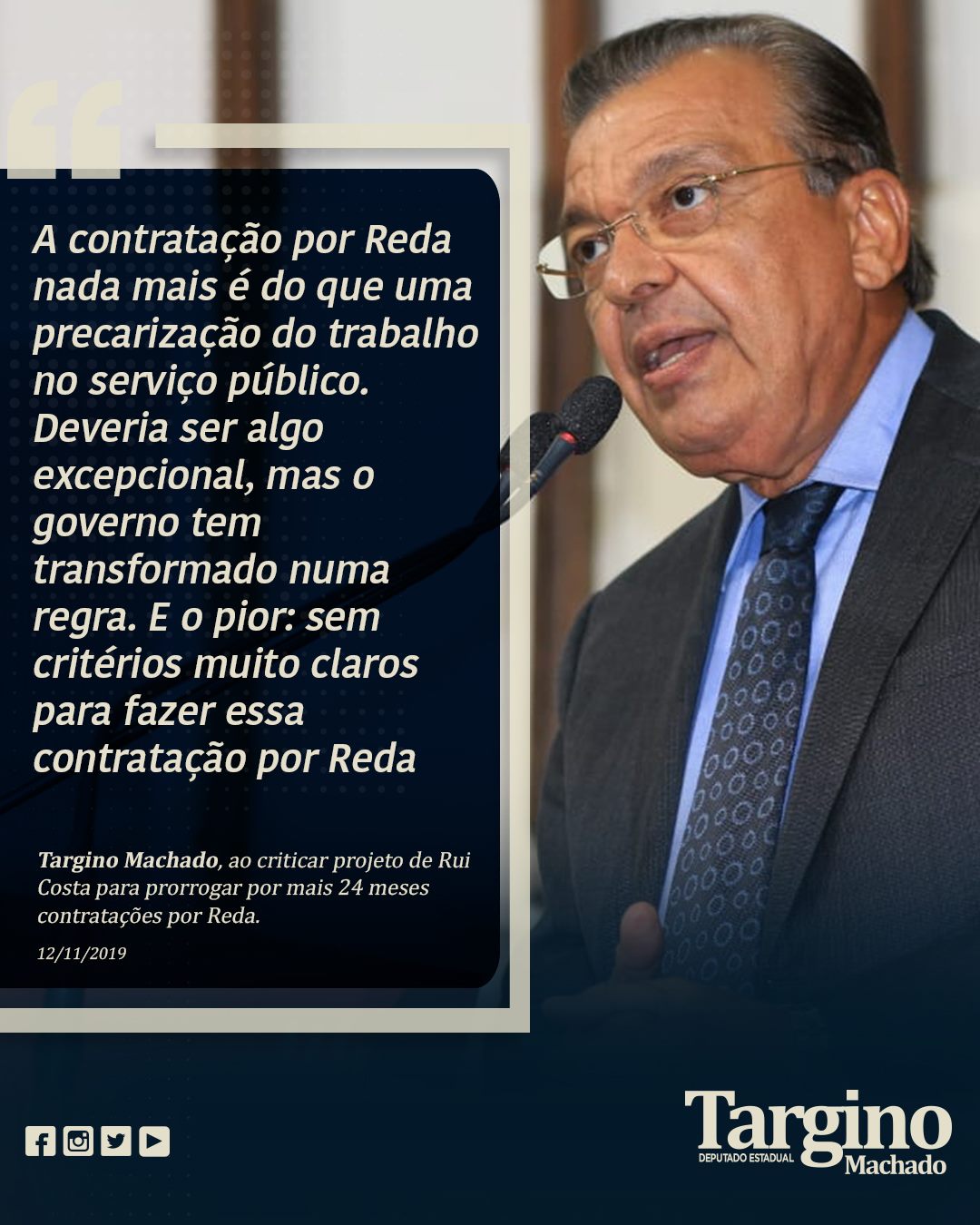 Targino - Líder da oposição critica projeto de Rui para prorrogar por ...