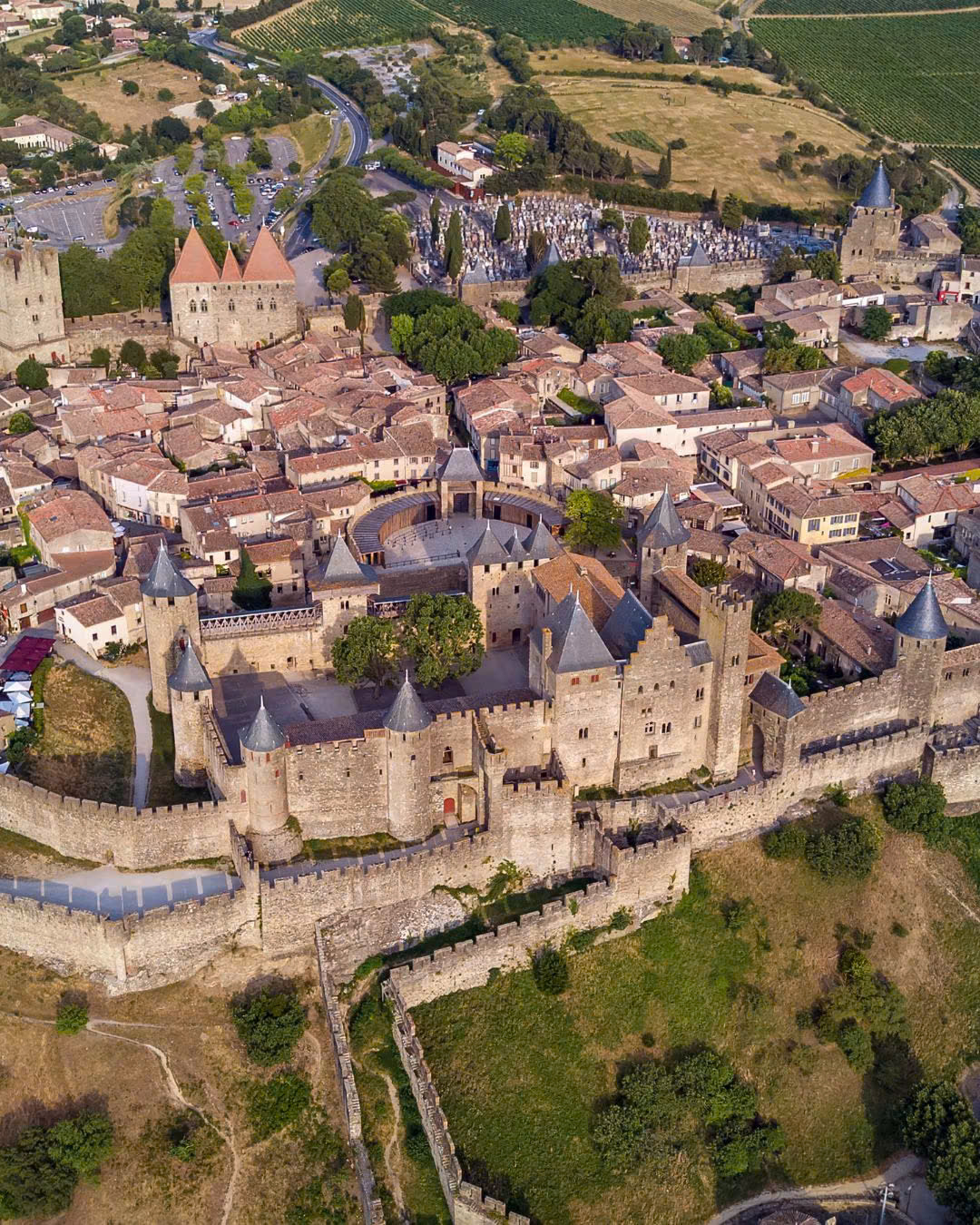 Cité de Carcassonne: Aerial view of medieval citadel in