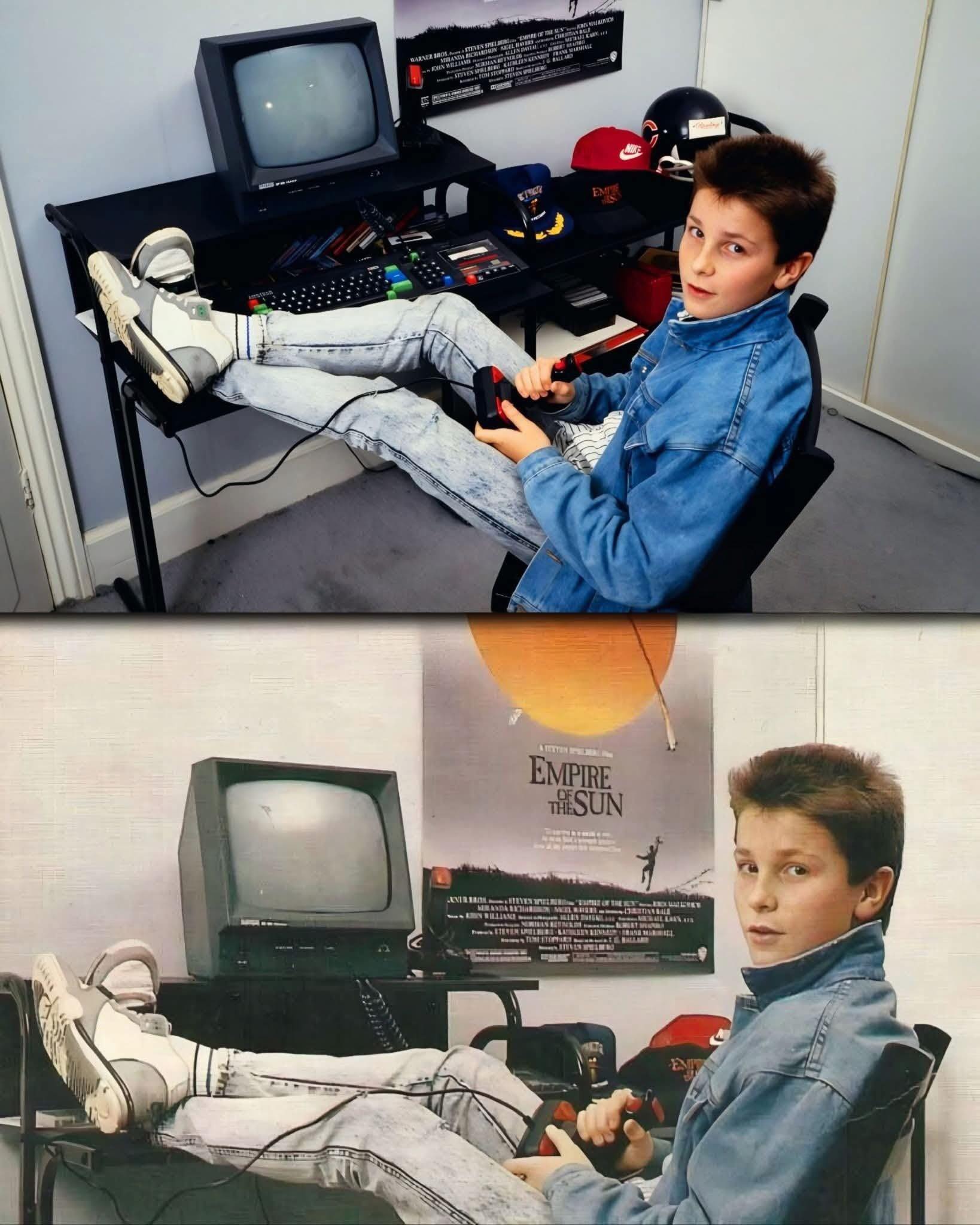 A 13-year-old Christian Bale playing video games in 1987.