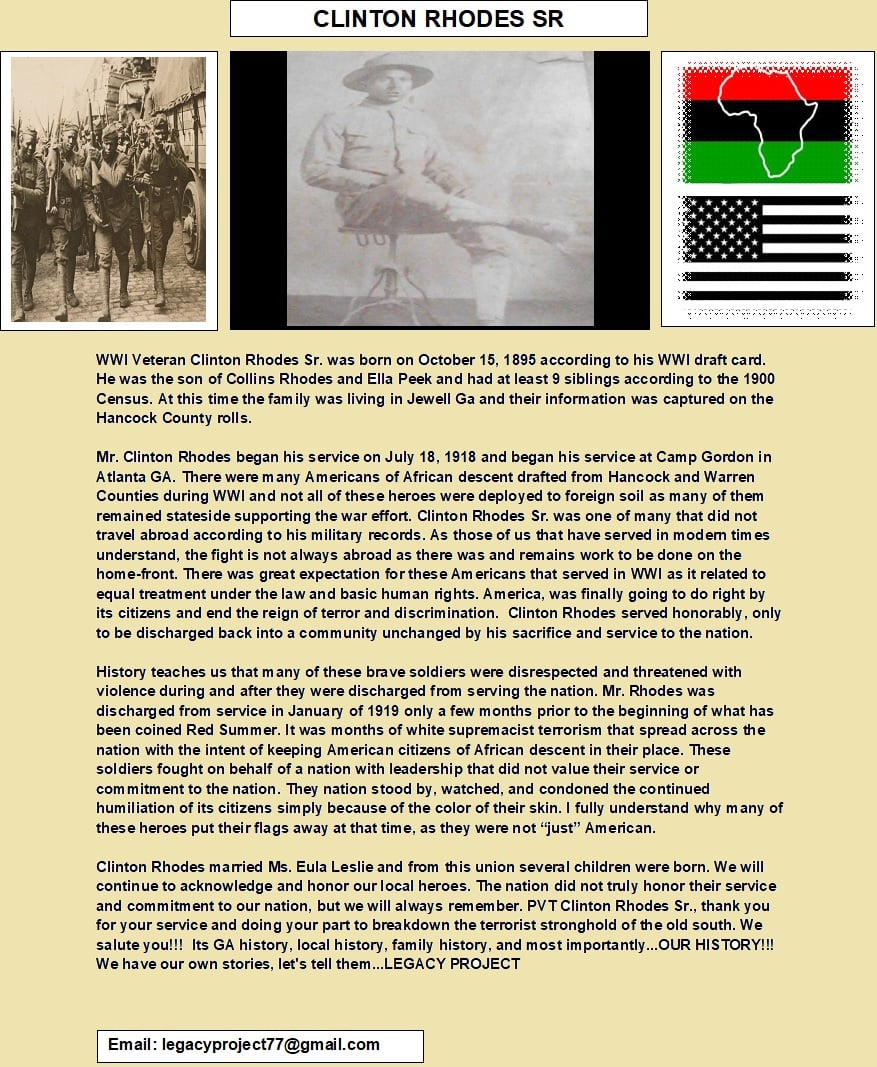 Legacy Project - WWI Veteran Clinton Rhodes Sr. We salute...