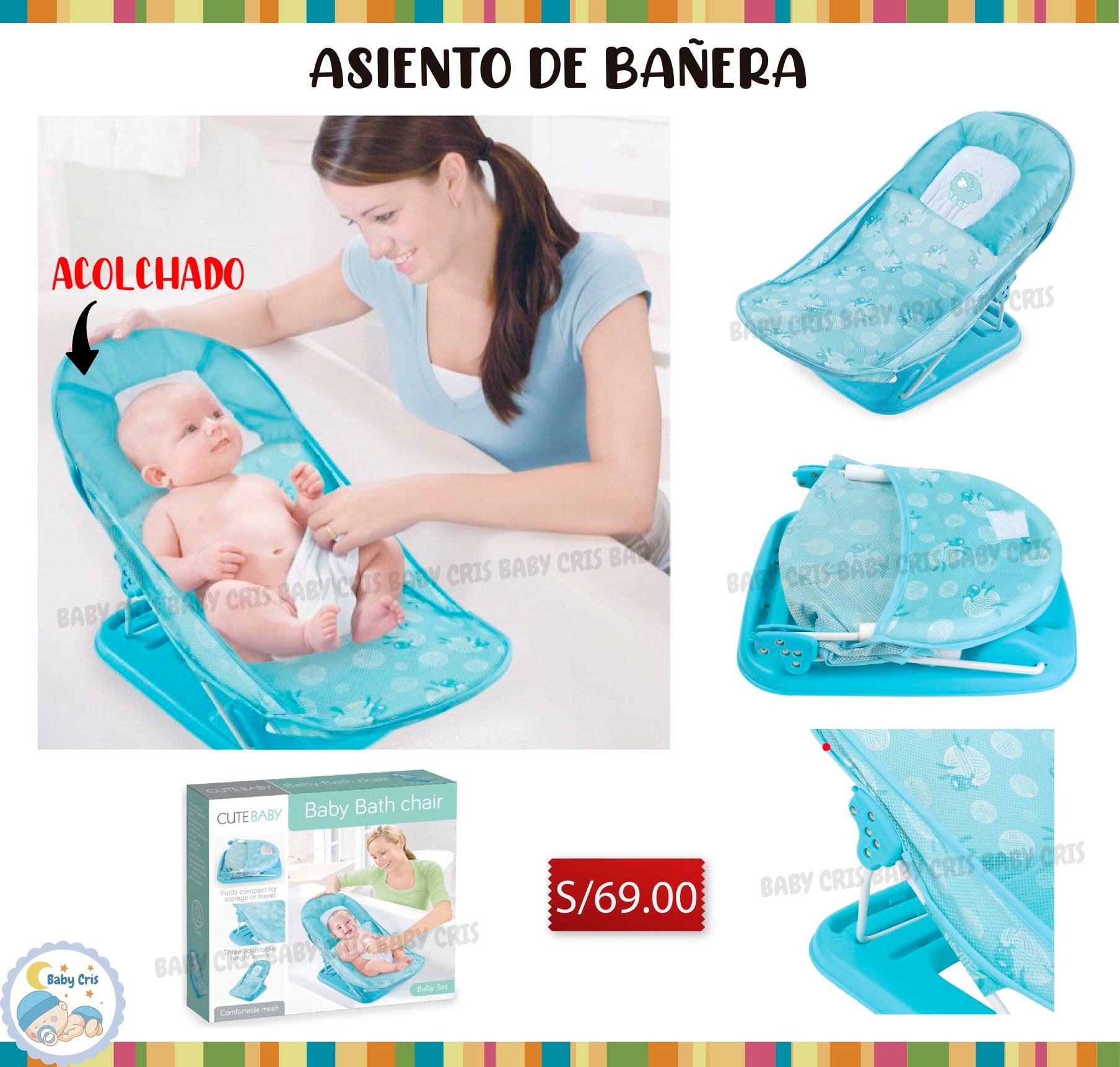 Asiento De Baño Para Bebé – Con Reposacabezas Ergonómico, Reclinable, Malla De Secado Rápido ¡y Alarma De Temperatura! Baño Seguro Y Cómodo.