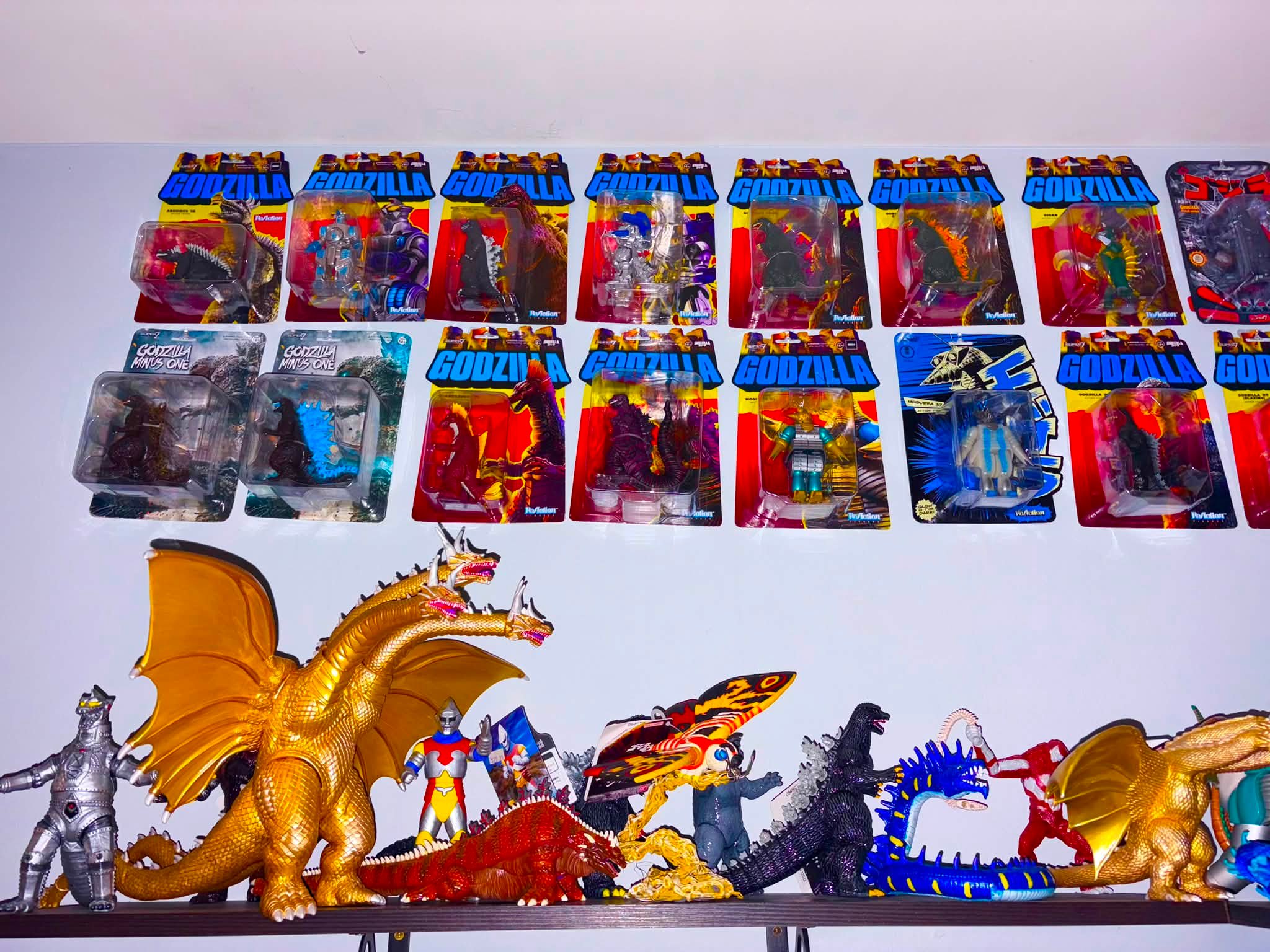 Custom kaiju on shelves