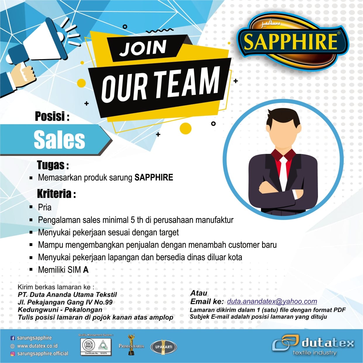 LOKER - Lowongan kerja terbaru dari Dutatex Textile Industy untuk ...