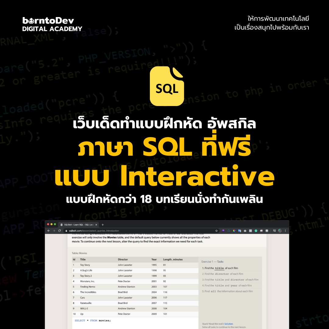 BorntoDev - 👨‍🔧 มาอยู่กับเว็บที่ให้เราฝึกทักษะ SQL แบบ... | Facebook