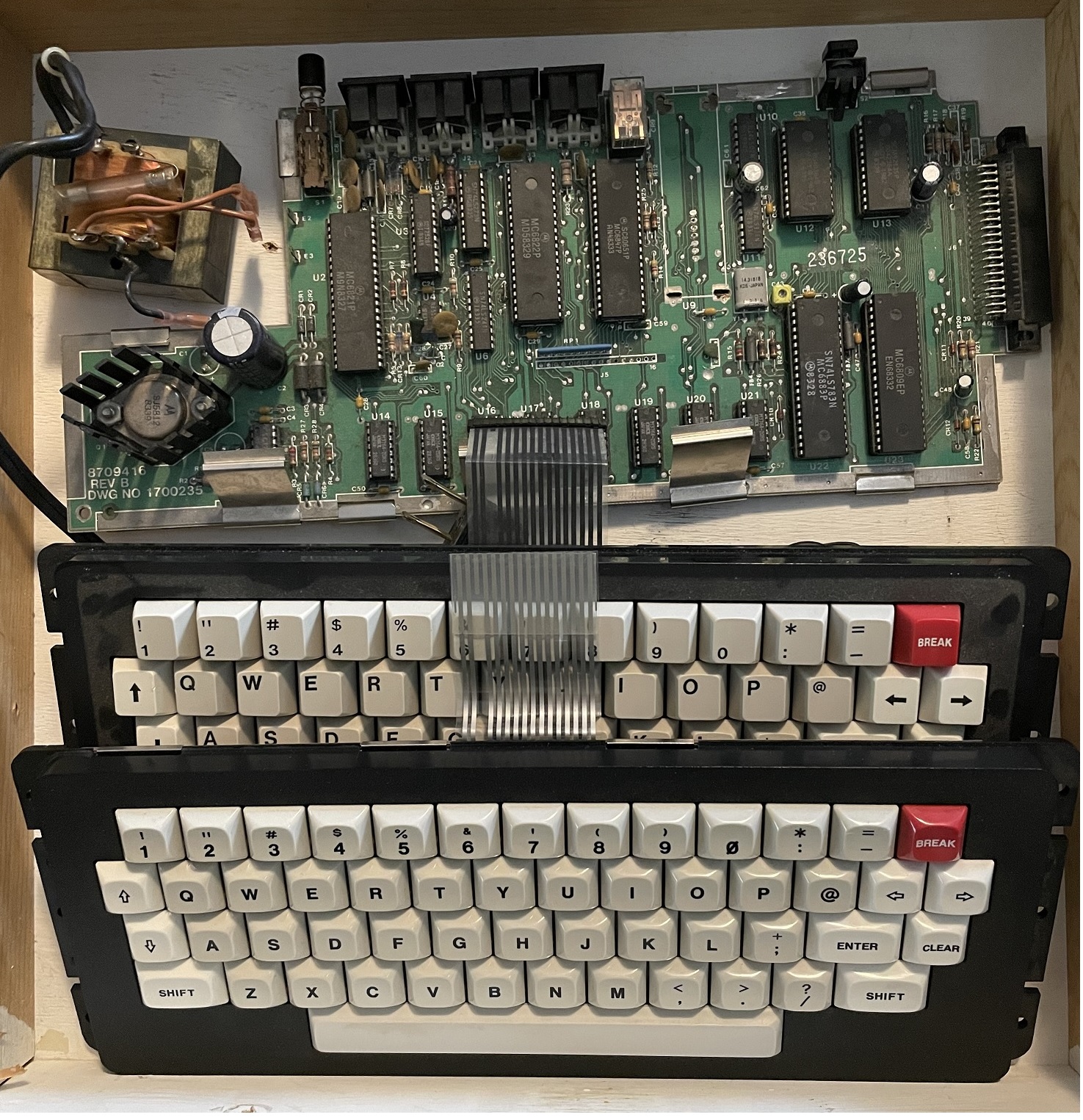 Modified TRS-80 Color Computer with custom RAM and cartridge copier