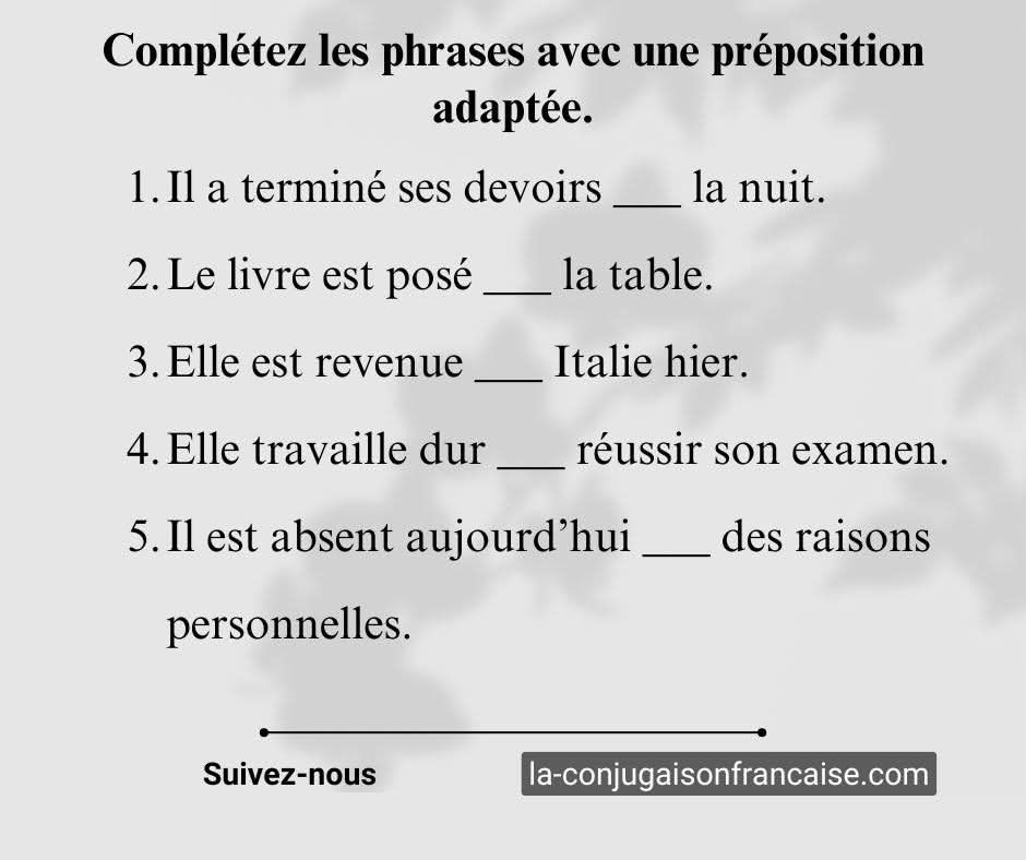 Orthographe M1(6ème année). Utiliser les prépositions: à, de, sans