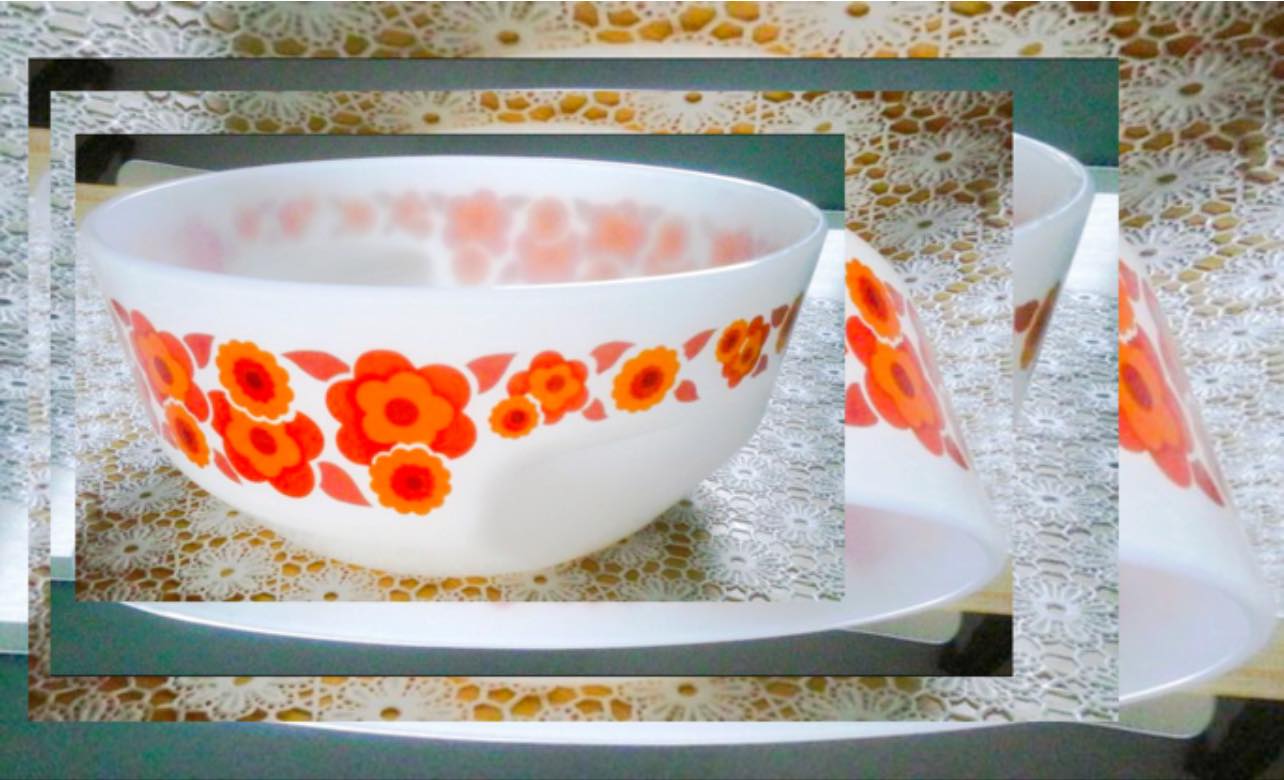 Saladier Vintage Arcopal Lotus Orange - Modèle Années 70, Verre, Motif Floral, Occasion
