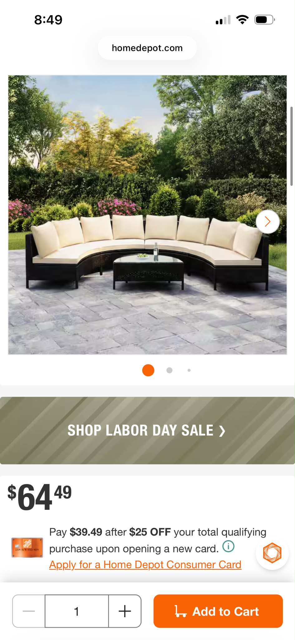 Home Depot 5-Piece Outdoor Sectional Sofa Set for $64.49