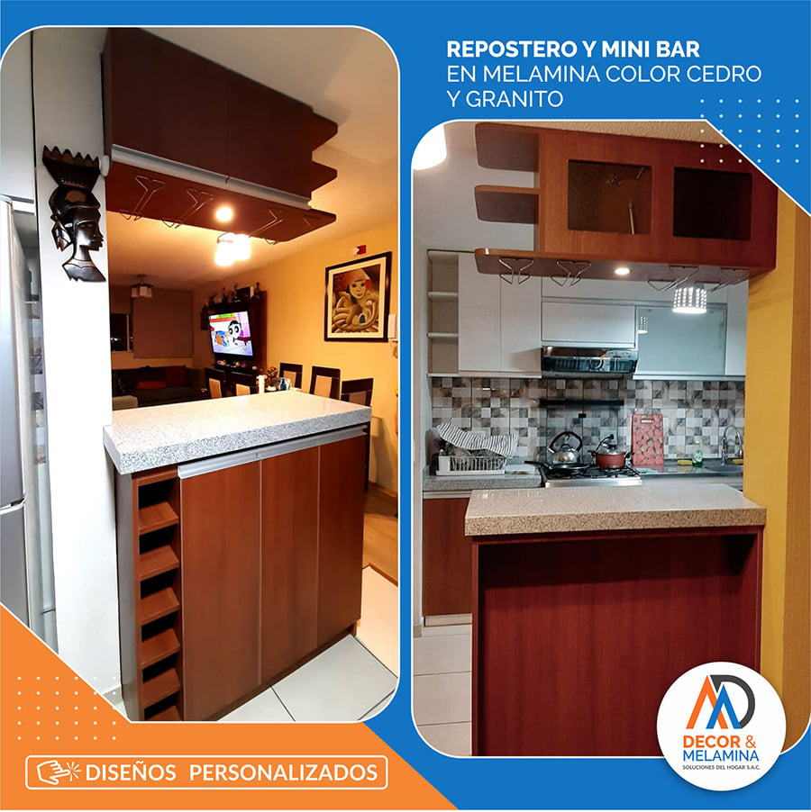 Decor & Melamina - REPOSTERO Y MINI BAR en melamina color cedro y ...