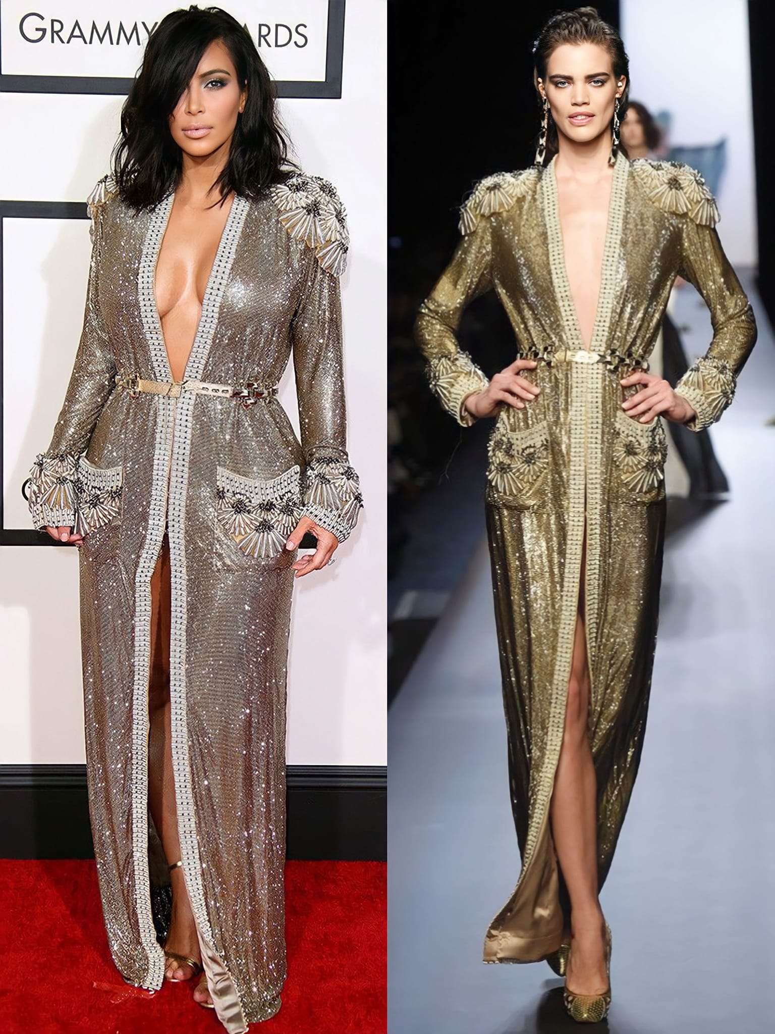 kim kardashian gold balmain dress DID YOU KNOW: Kardashian's is an exact replica of the dress she was pictured wearing during her bachelorette celebrations in 2014 #waxfacts 👗 Formal Dresses 2025