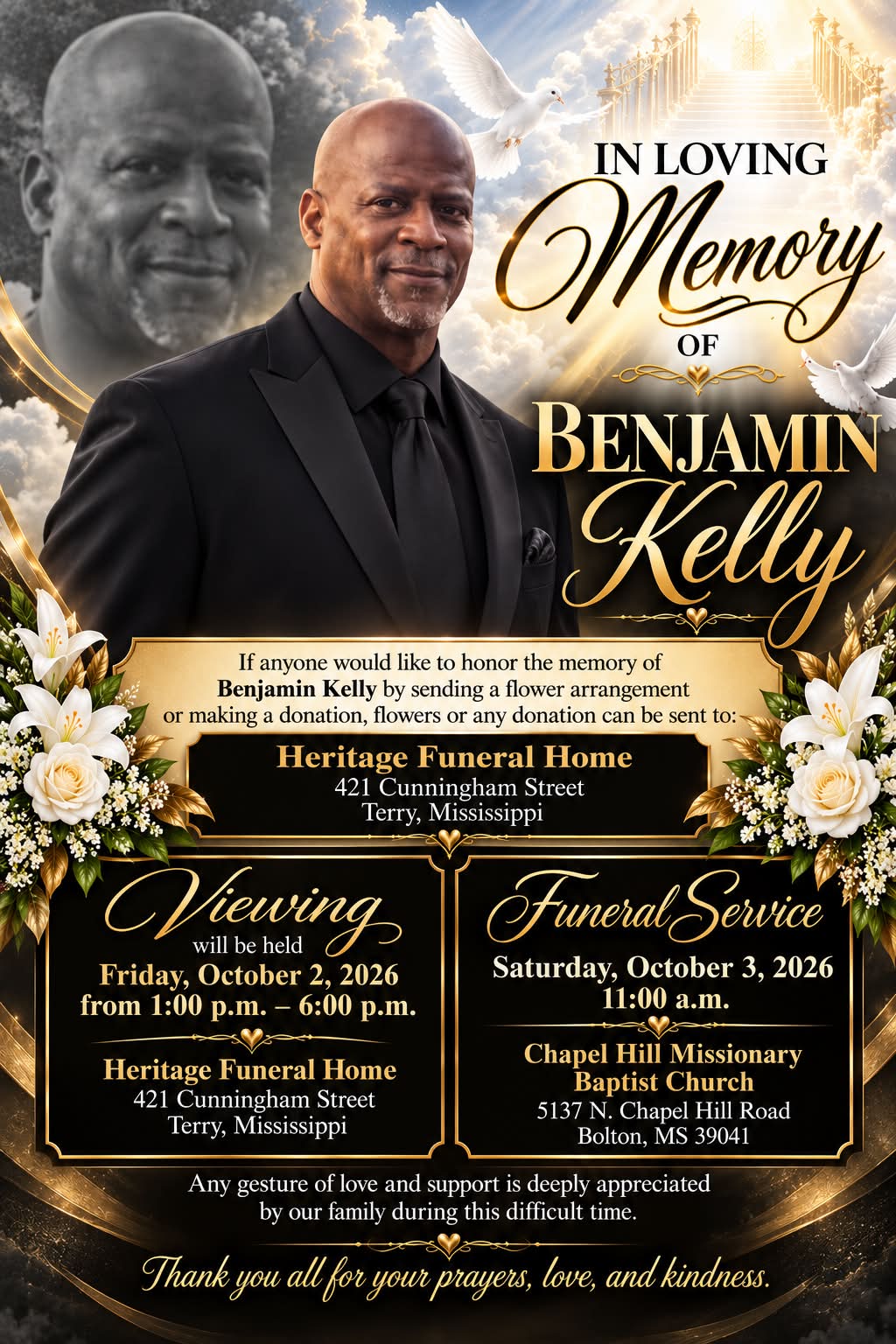 In loving memory of Benjamin Kelly funeral details