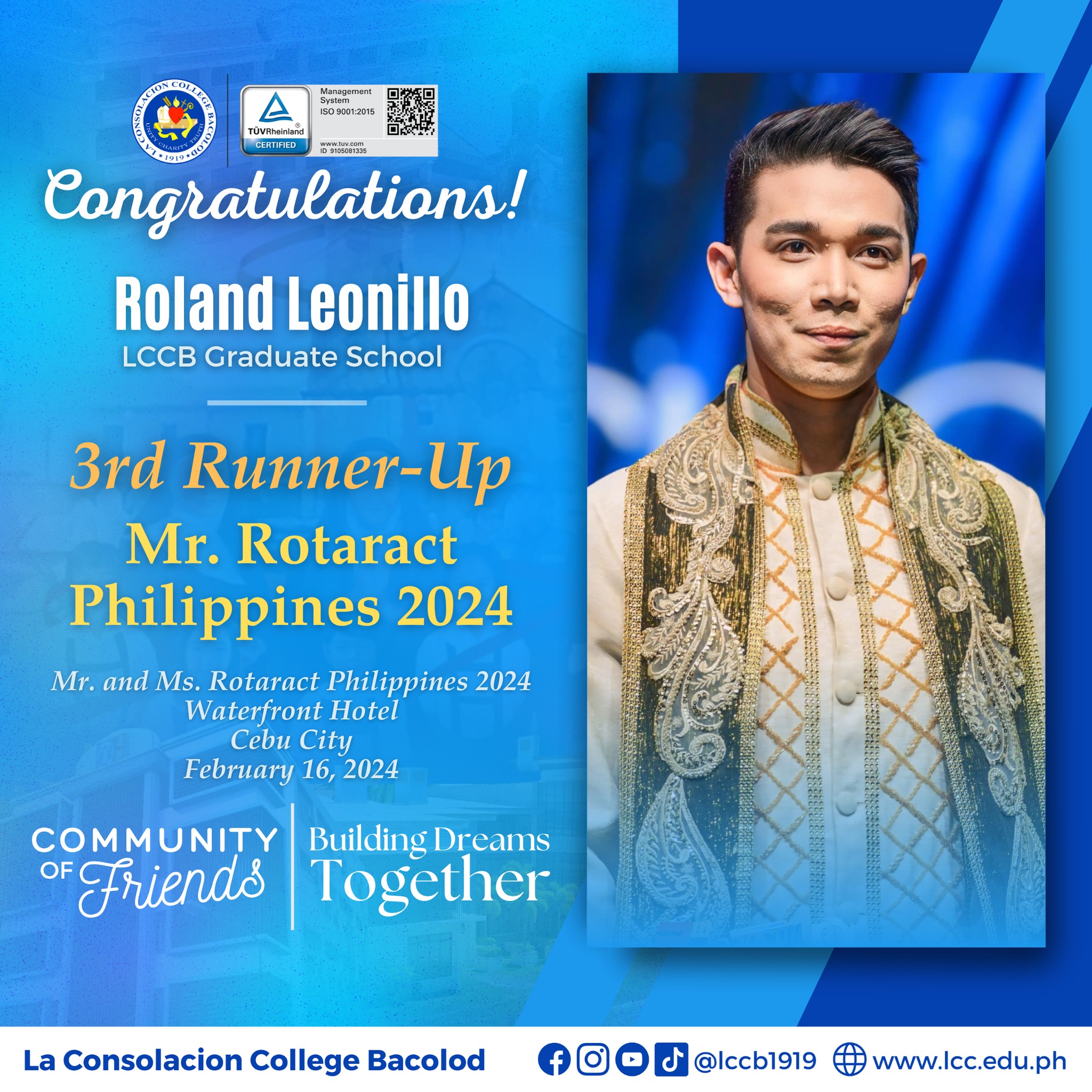 Congratulations to Roland Leonillo,... - LCCB Graduate School | Facebook