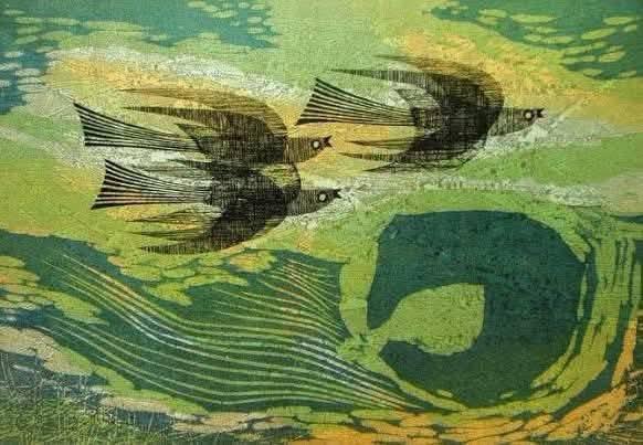 Fumio Fujita woodblock prints of serene landscapes