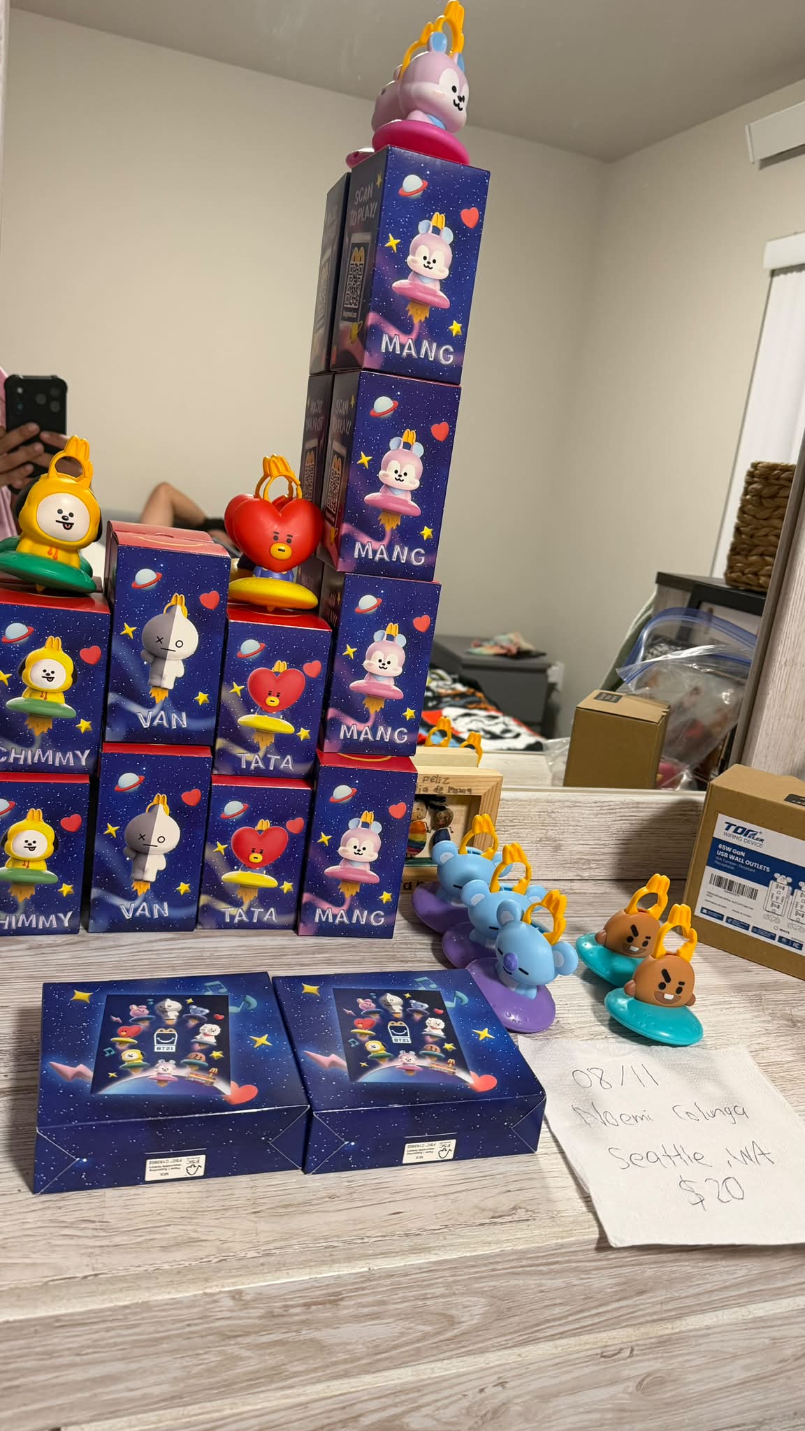 Trading BTS McDonald's figurines for BT21 spaceship and accessories