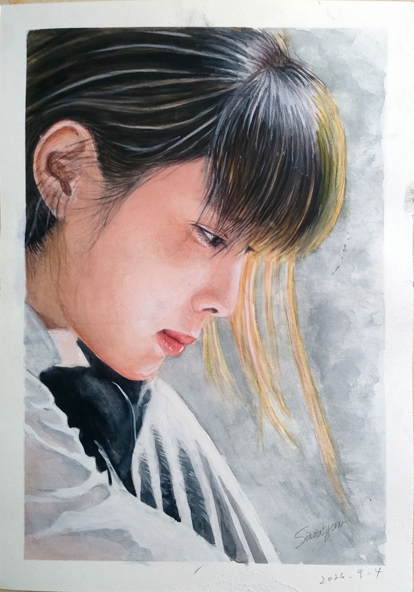 色鉛筆画（八つ切りサイズ） 「え？あんよ？？？やだ、怖い・・・」と