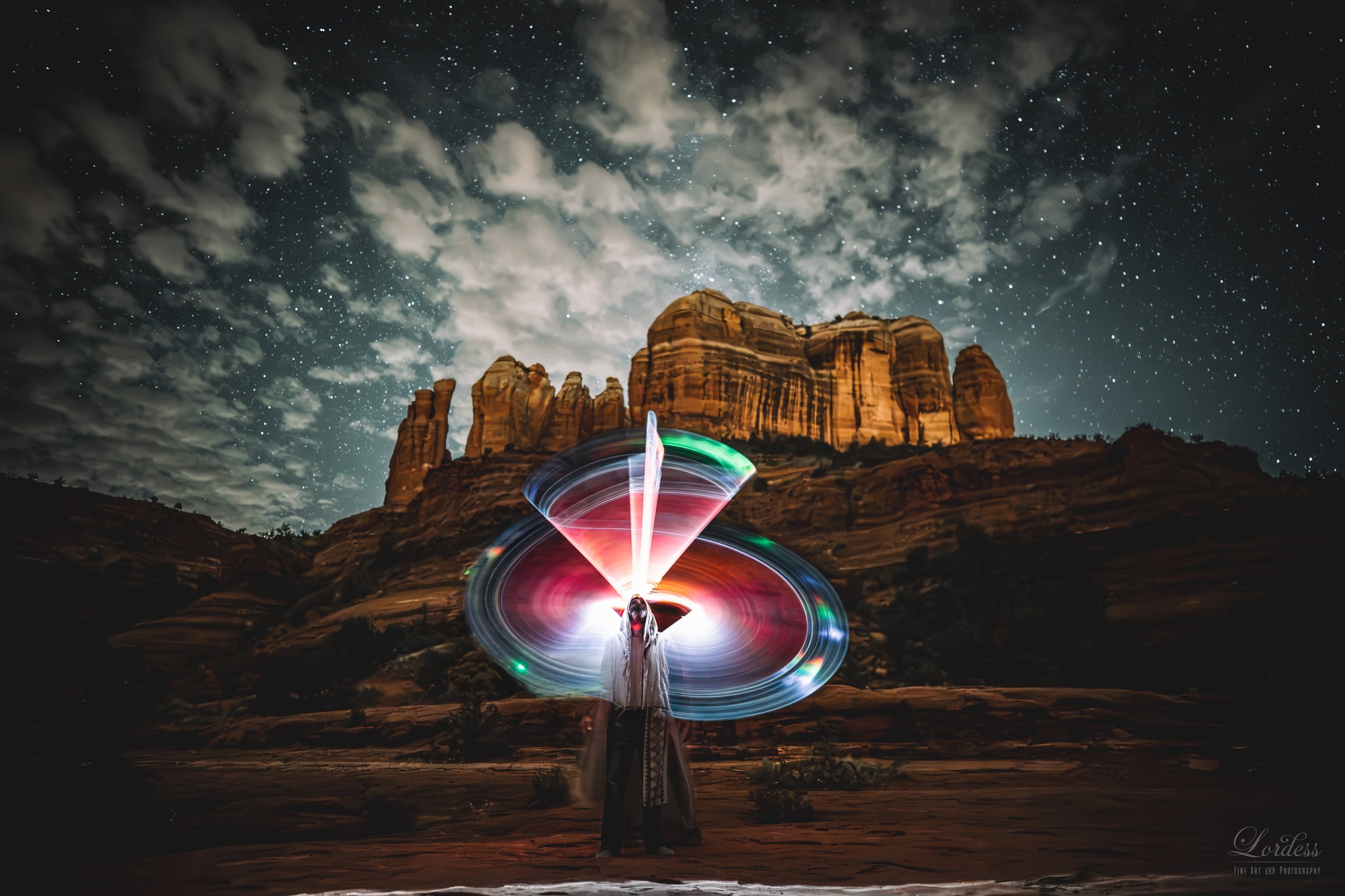 Light painting under the milky way in Sedona