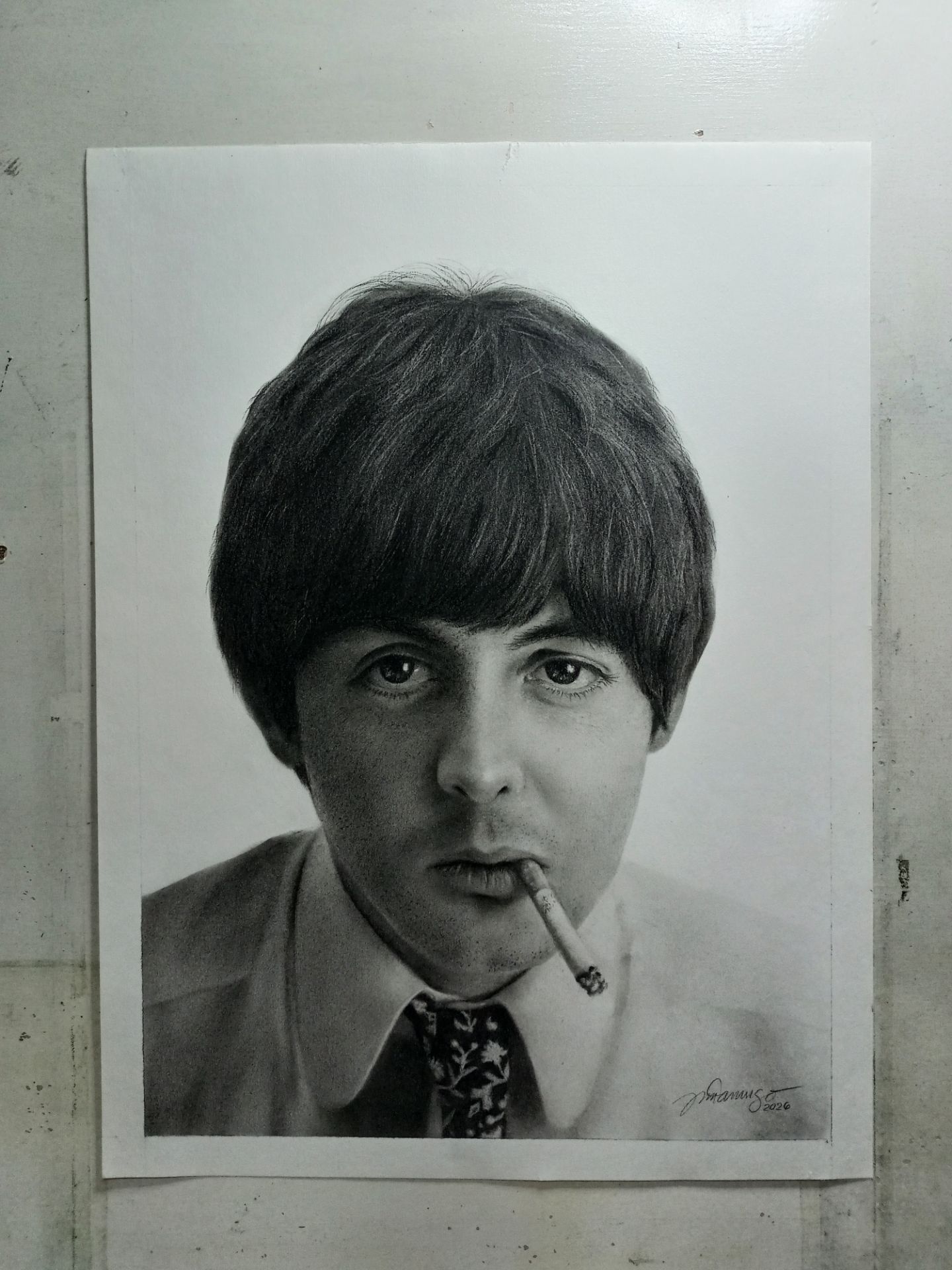 Paul McCartney charcoal portrait on Canson paper