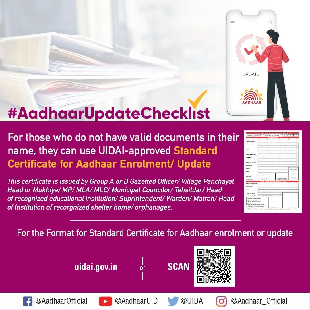 Aadhaar - #AadhaarUpdateChecklist UIDAI accepts... | Facebook