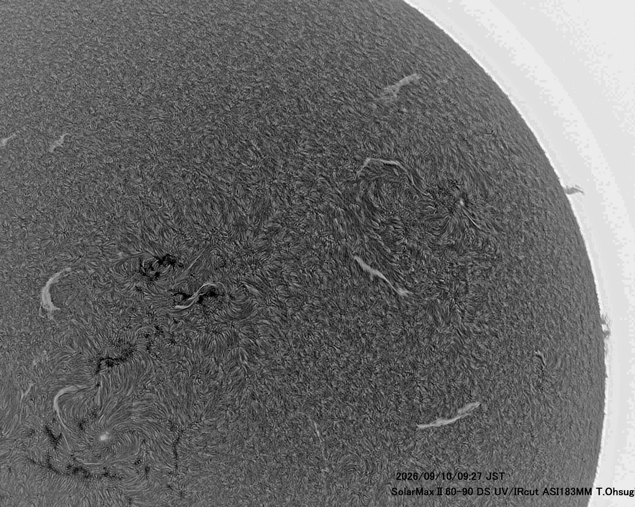 太陽 9月10日のHα太陽像 T.O T.Ohsug