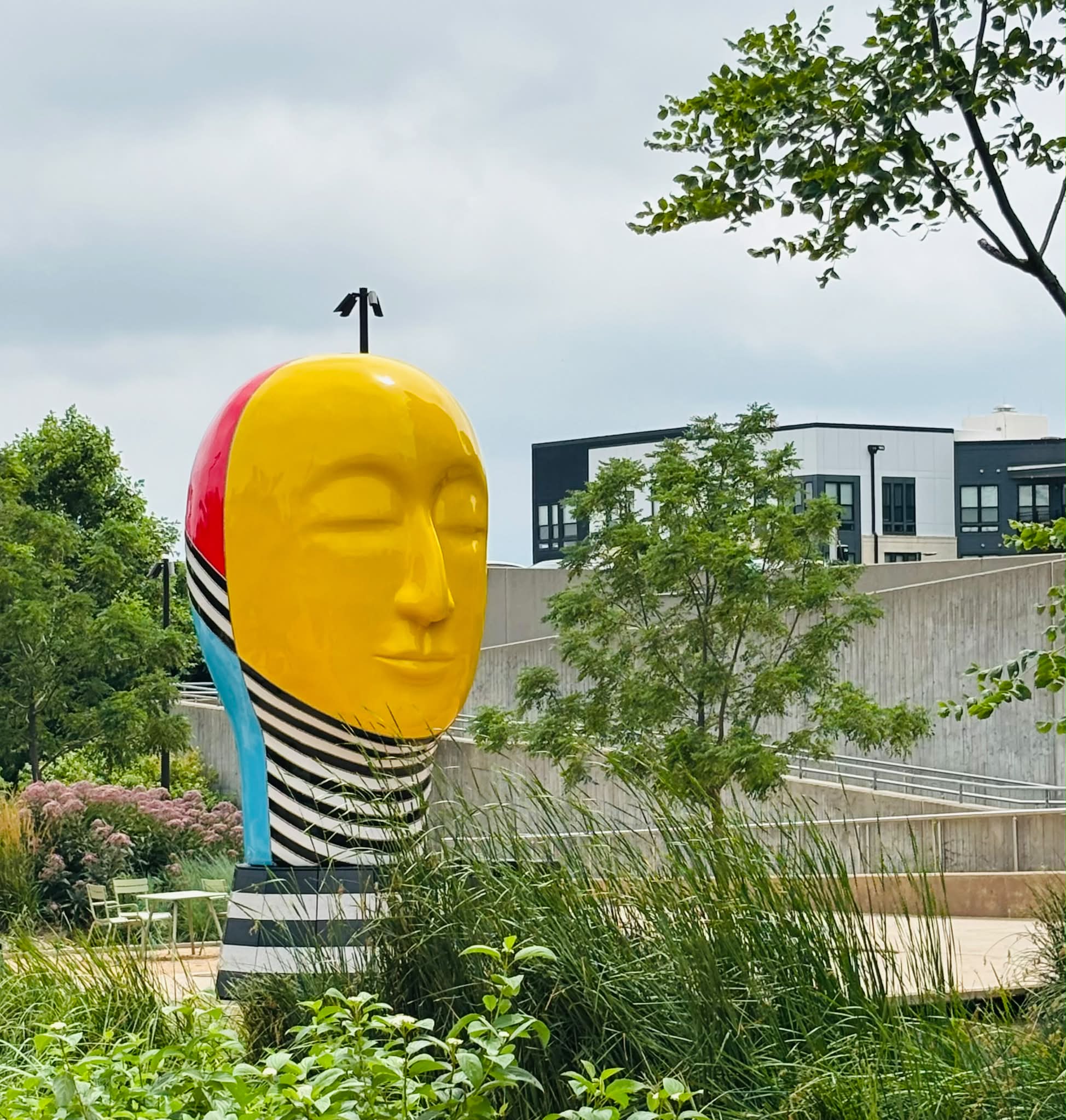 Jun Kaneko bronze head at Gene Leahy Mall downtown Omaha