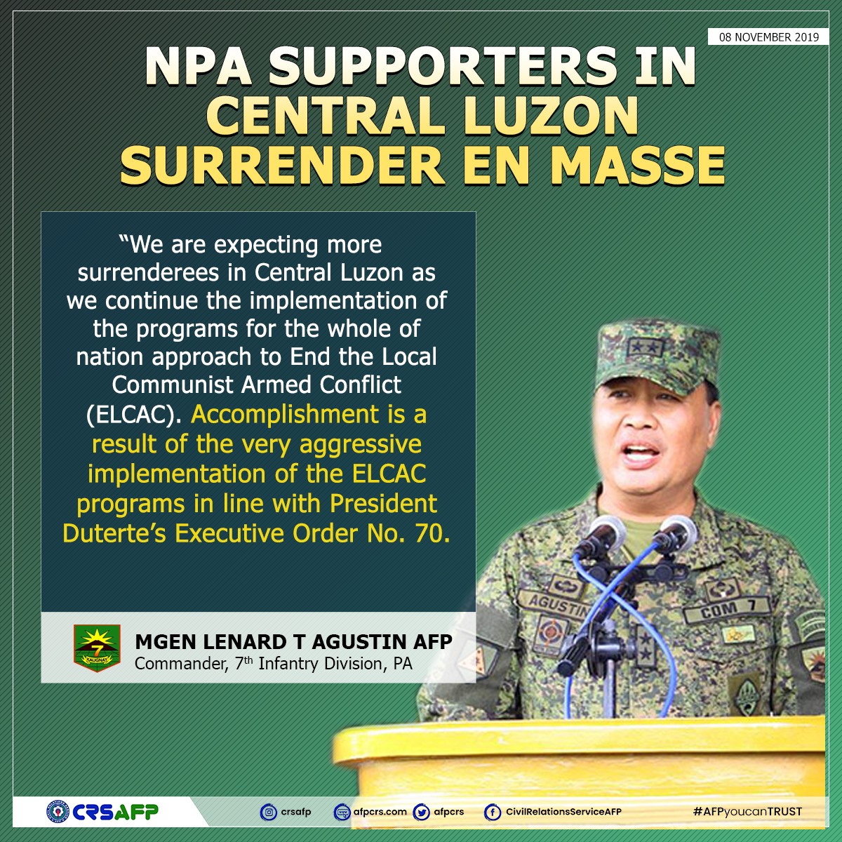 Civil - NPA supporters in Central Luzon surrender en masse Major ...