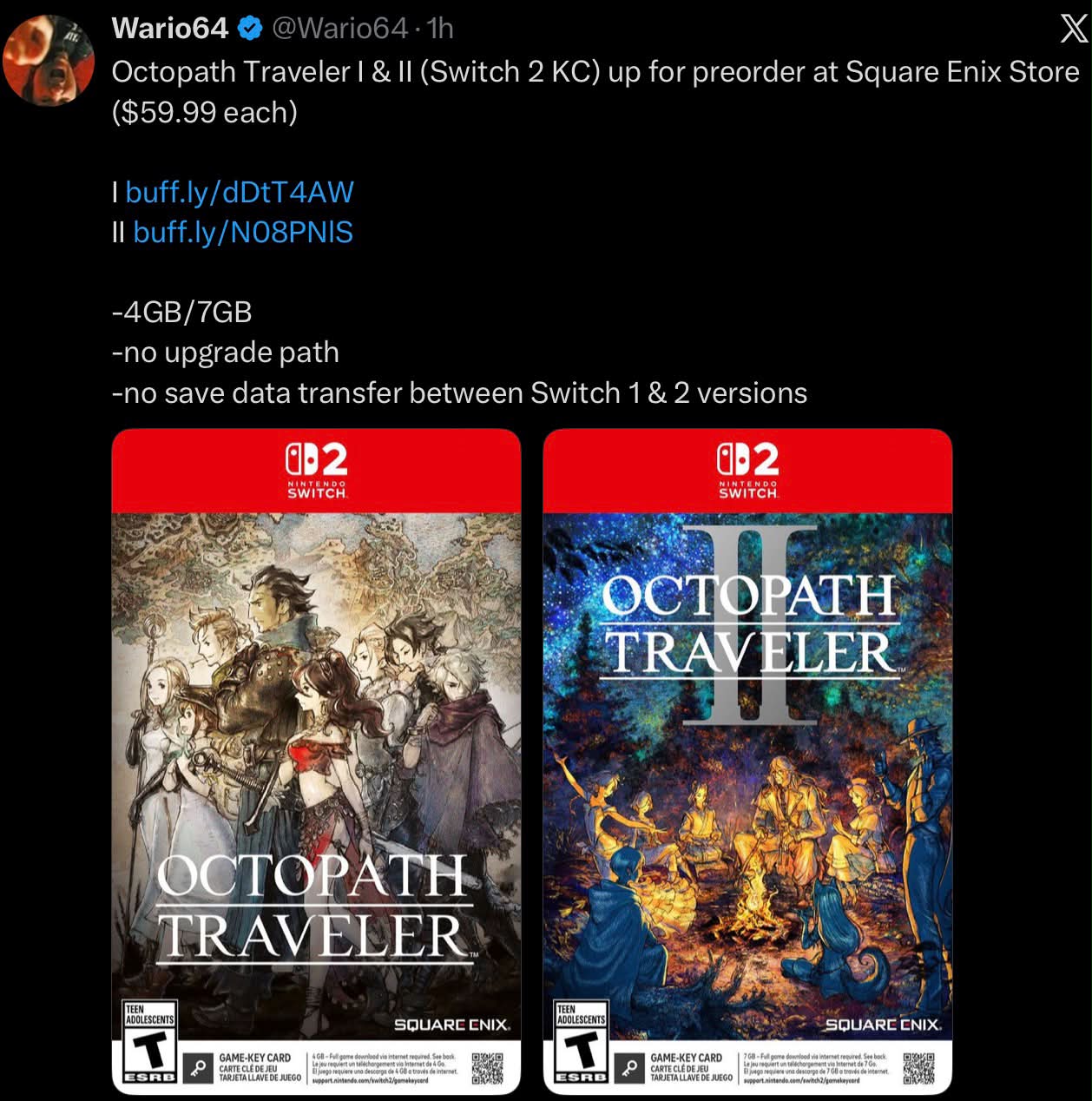 Octopath Traveler 1 & 2 Switch 2 versions - October 1 release date