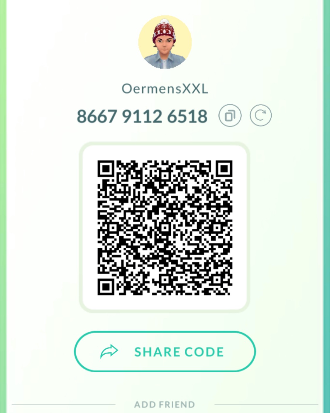 Pokémon GO friend code: OermensXXL 8667 9112 6518