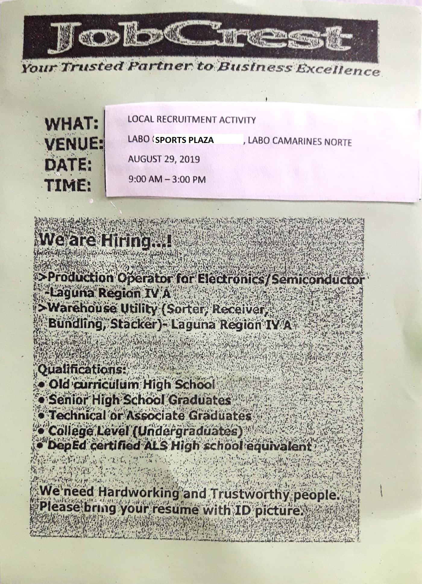 Announcement! What: Local... - PESO LABO, CAMARINES NORTE | Facebook