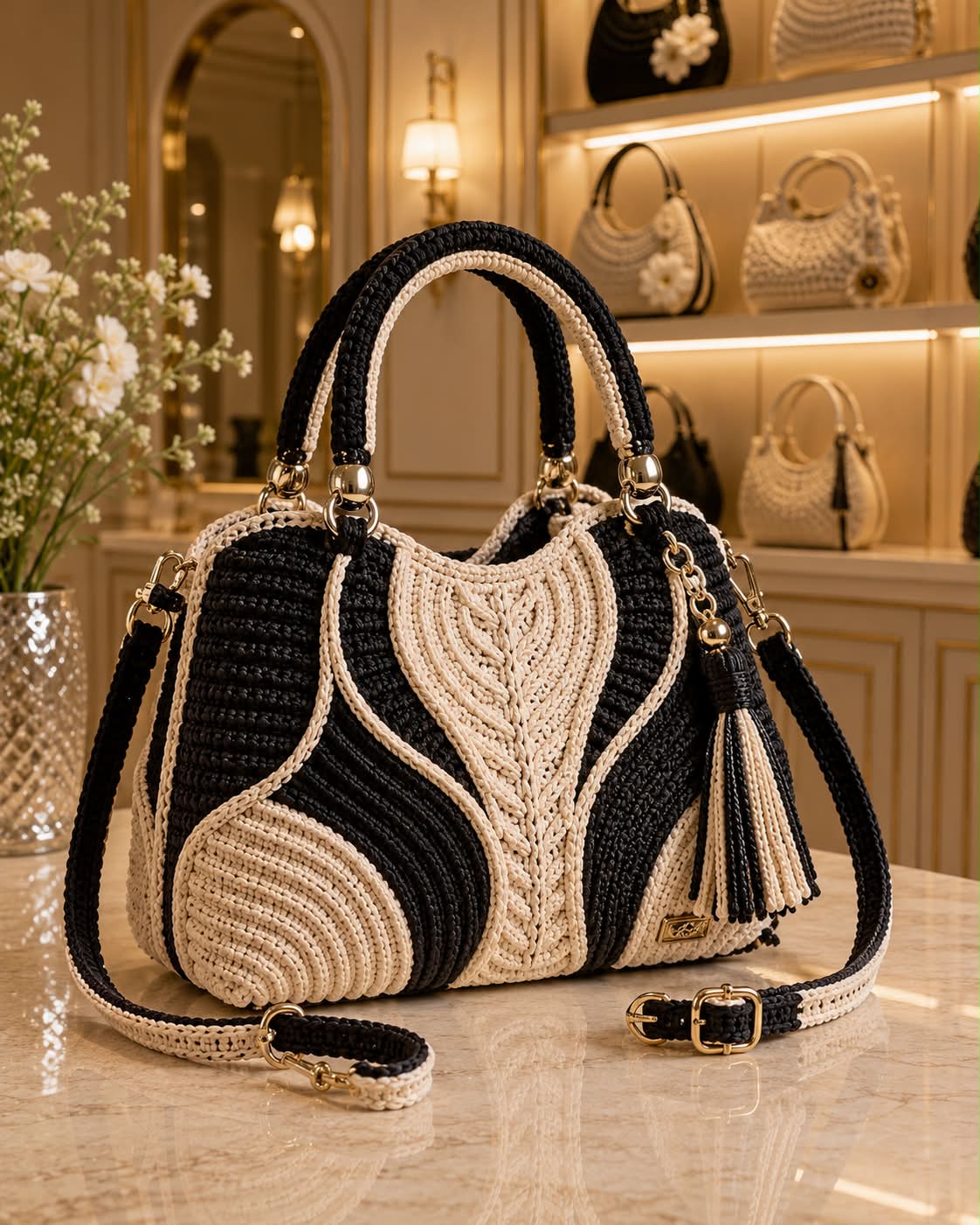daniela gregis borsa crochet bag ramo col. WHITE BLACK MIX price