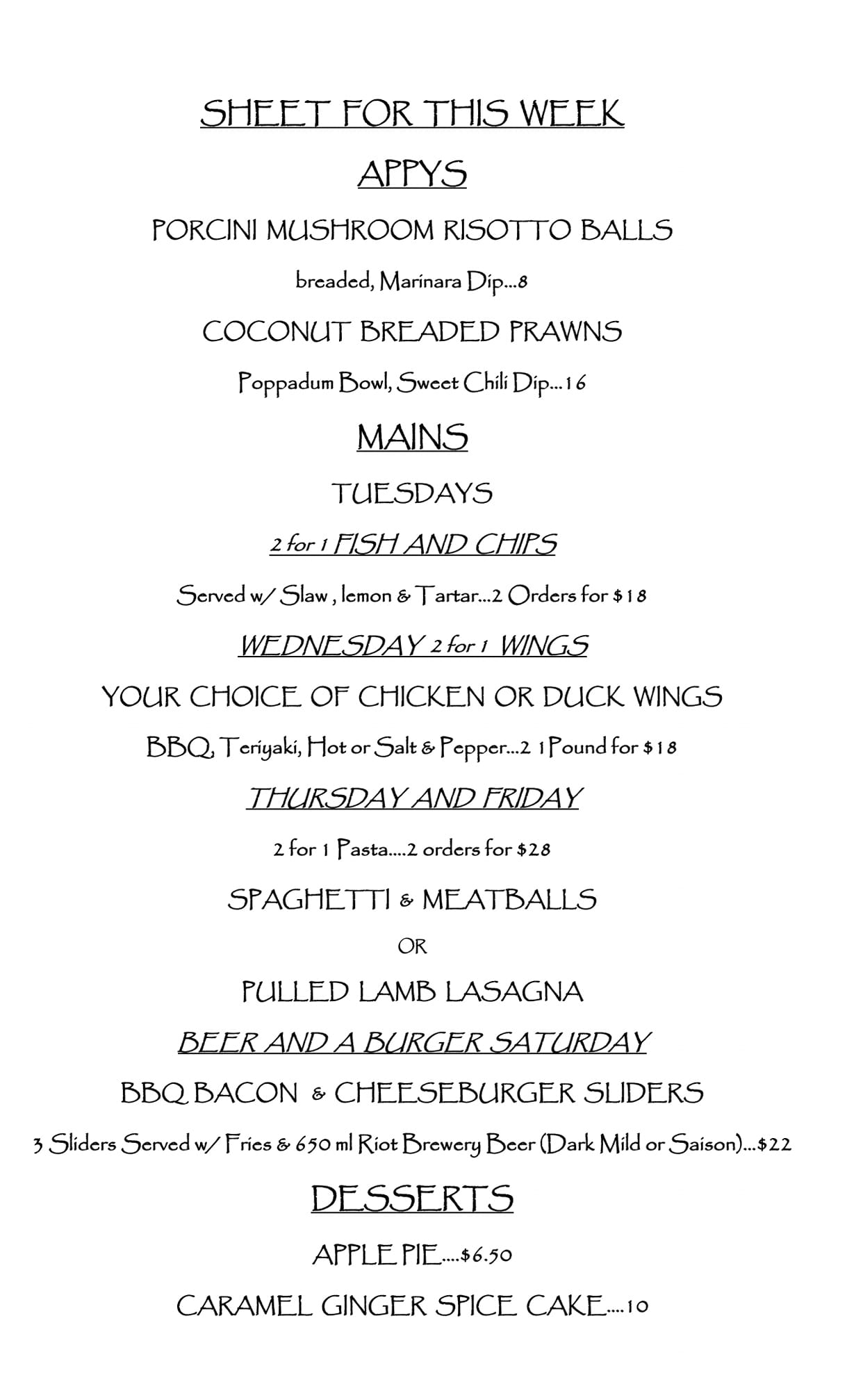 Our menu for this week! - The Yellow Sub Machine
