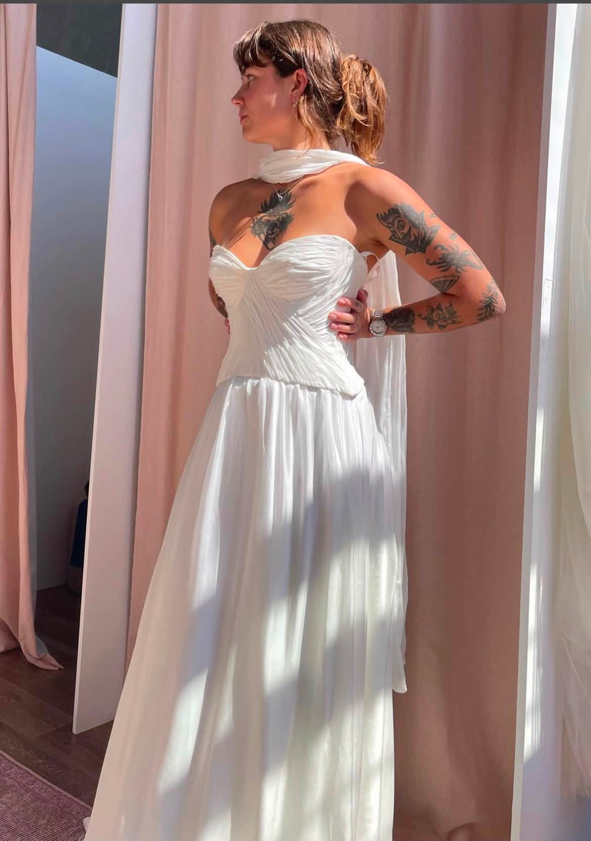 sell my designer dress Shanna Melville unworn wedding for sale designer dresses Faux Satin Crew Neck Size:XXL - 14 x-swatch:Blue