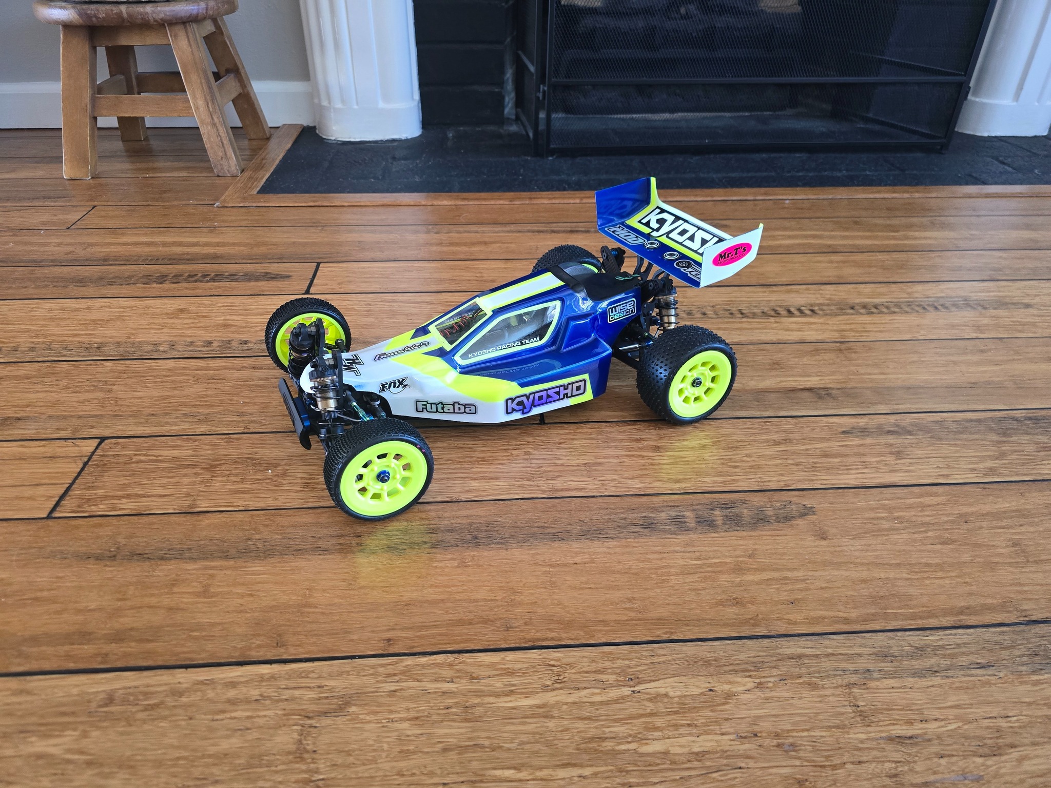 Vintage Kyosho Lazer ZX RC car ready for carpet race