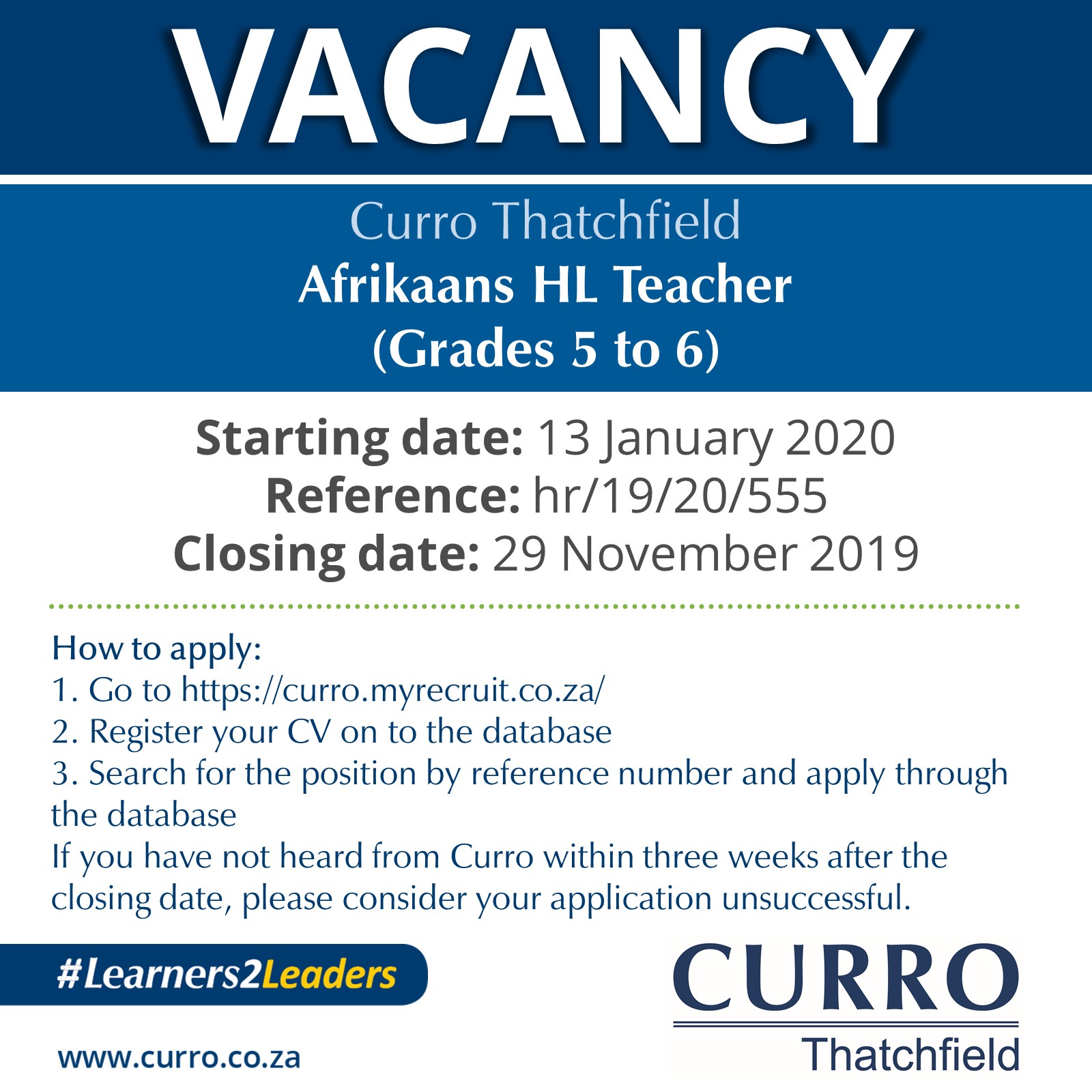 New vacancy available at Curro... - Curro Thatchfield | Facebook