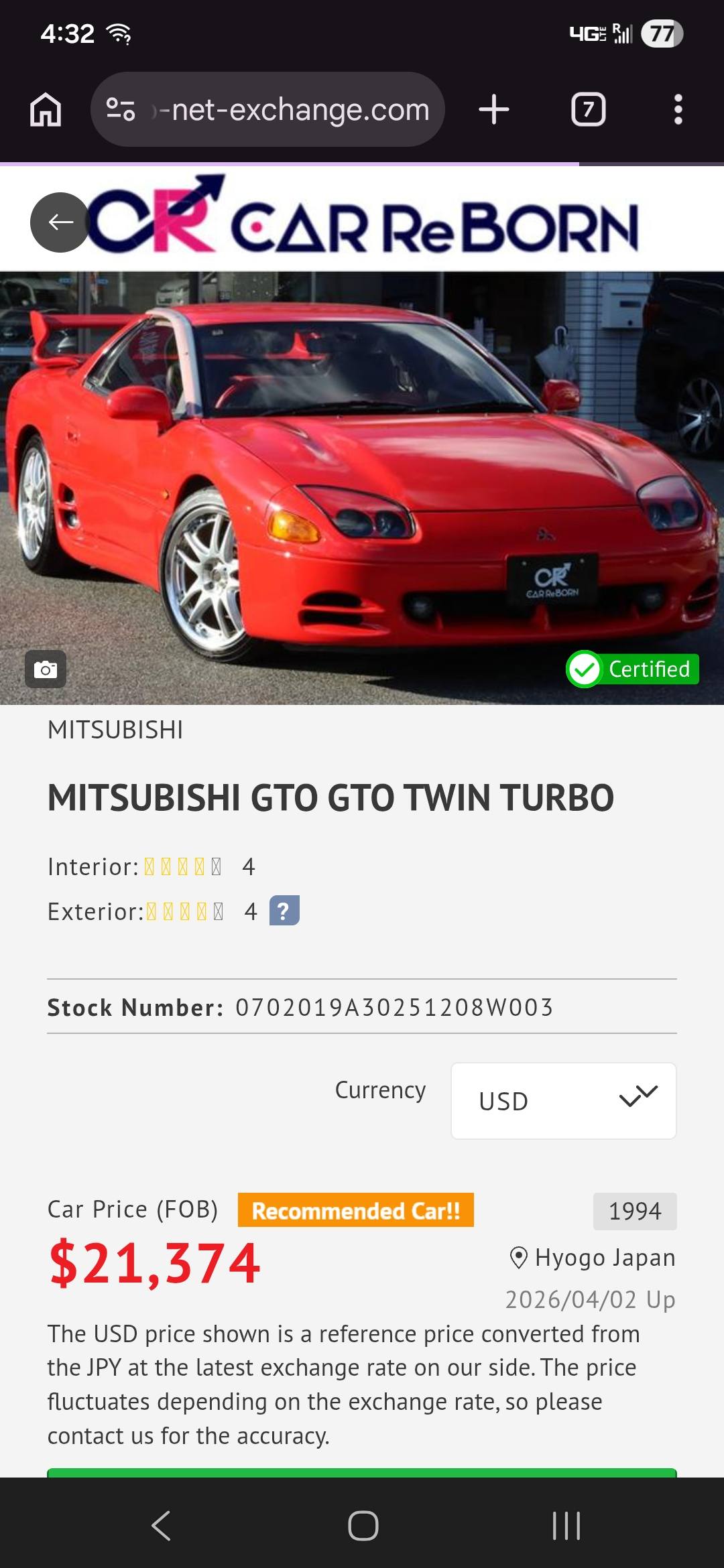 Twin turbo manual 3000gt prices in Japan
