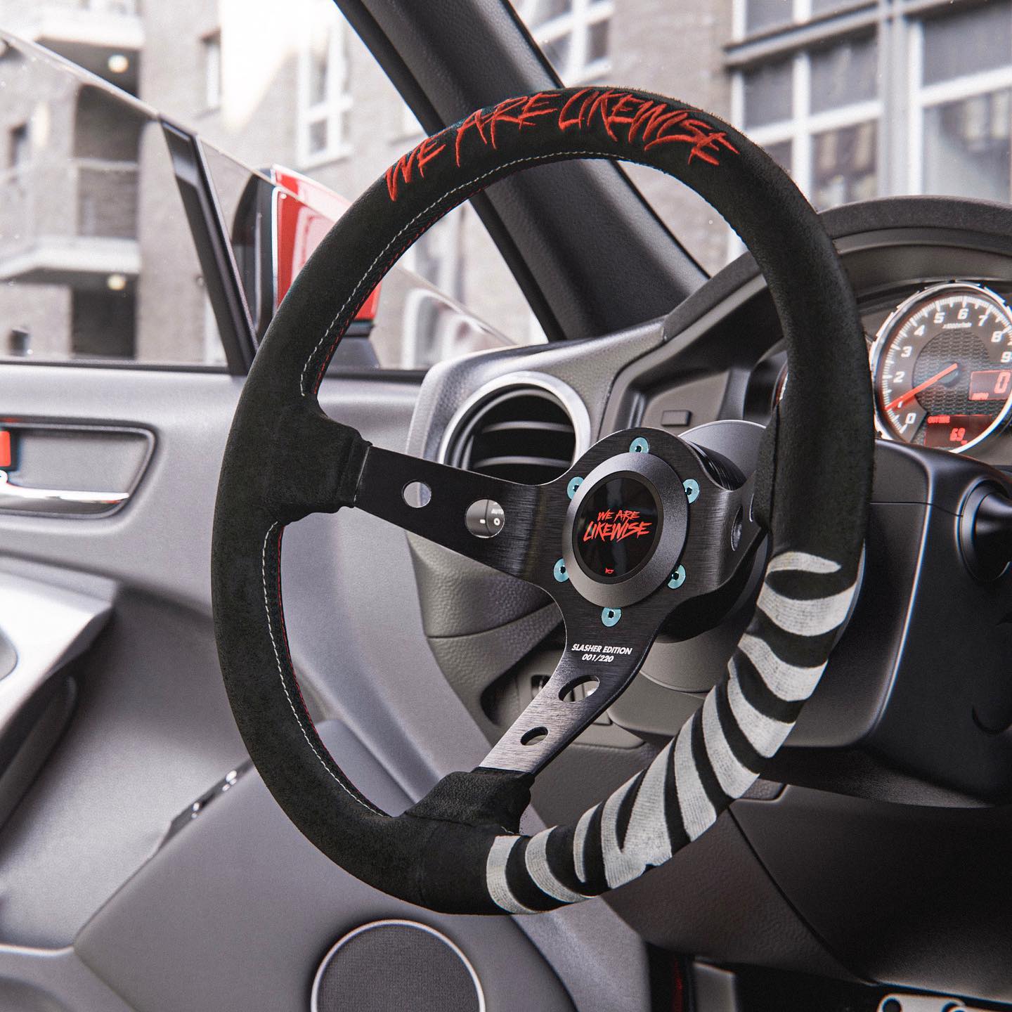Our new Slasher Edition steering wheel in black suede with gold 