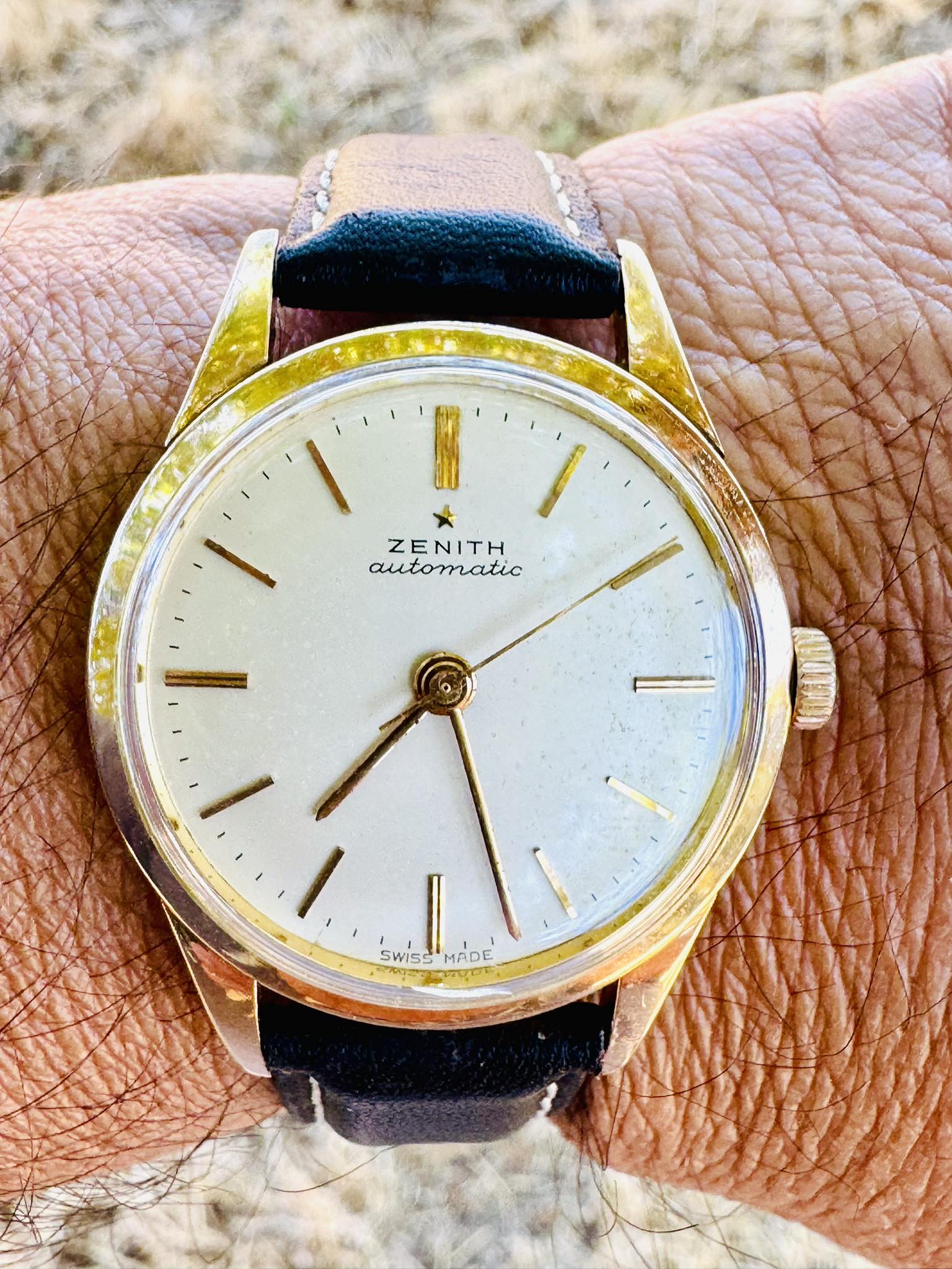 The watch in the image is a vintage Citizen Deluxe, likely from 