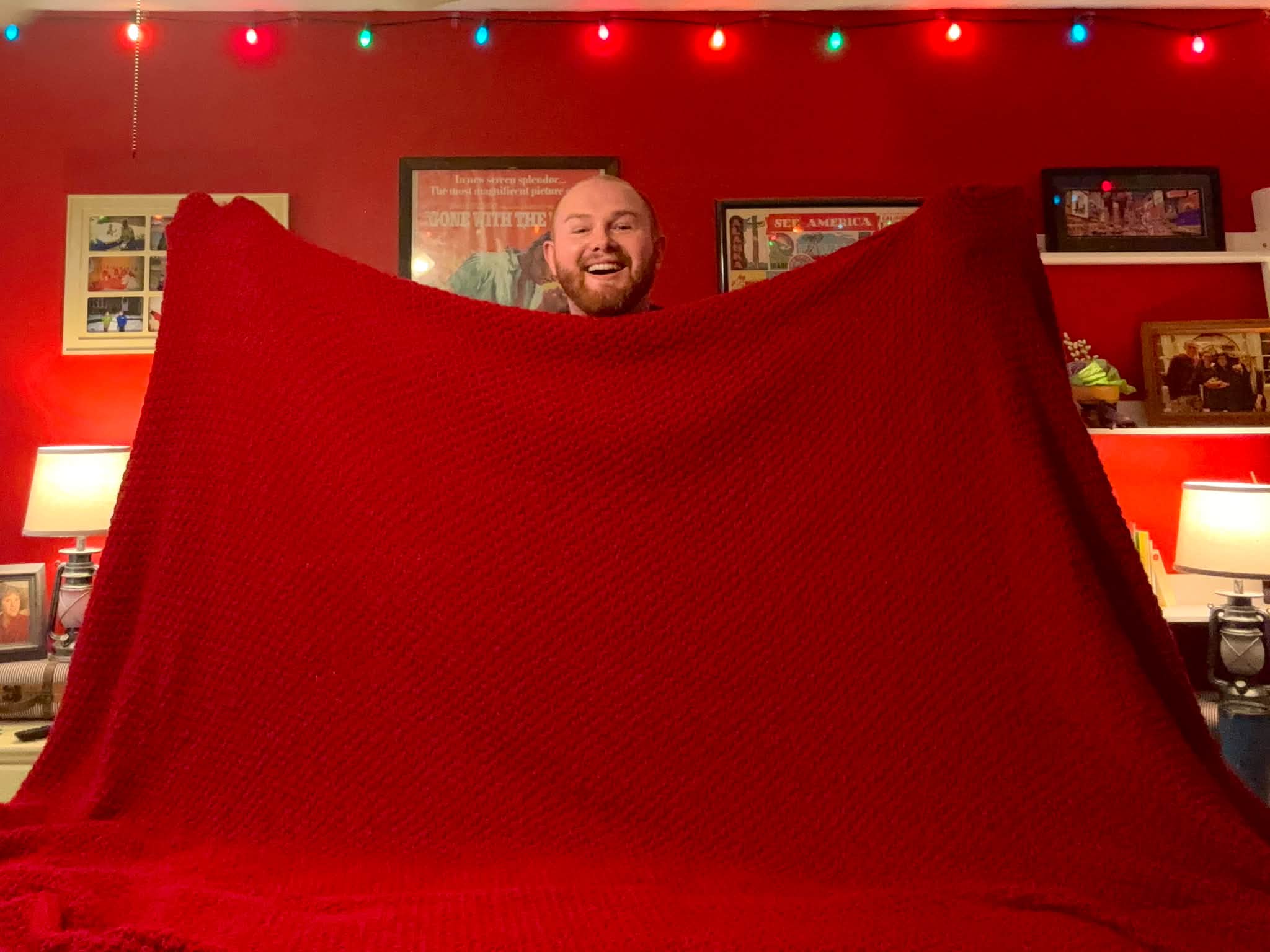 Sam Zdanowicz's handmade double moss stitch Ruby blanket