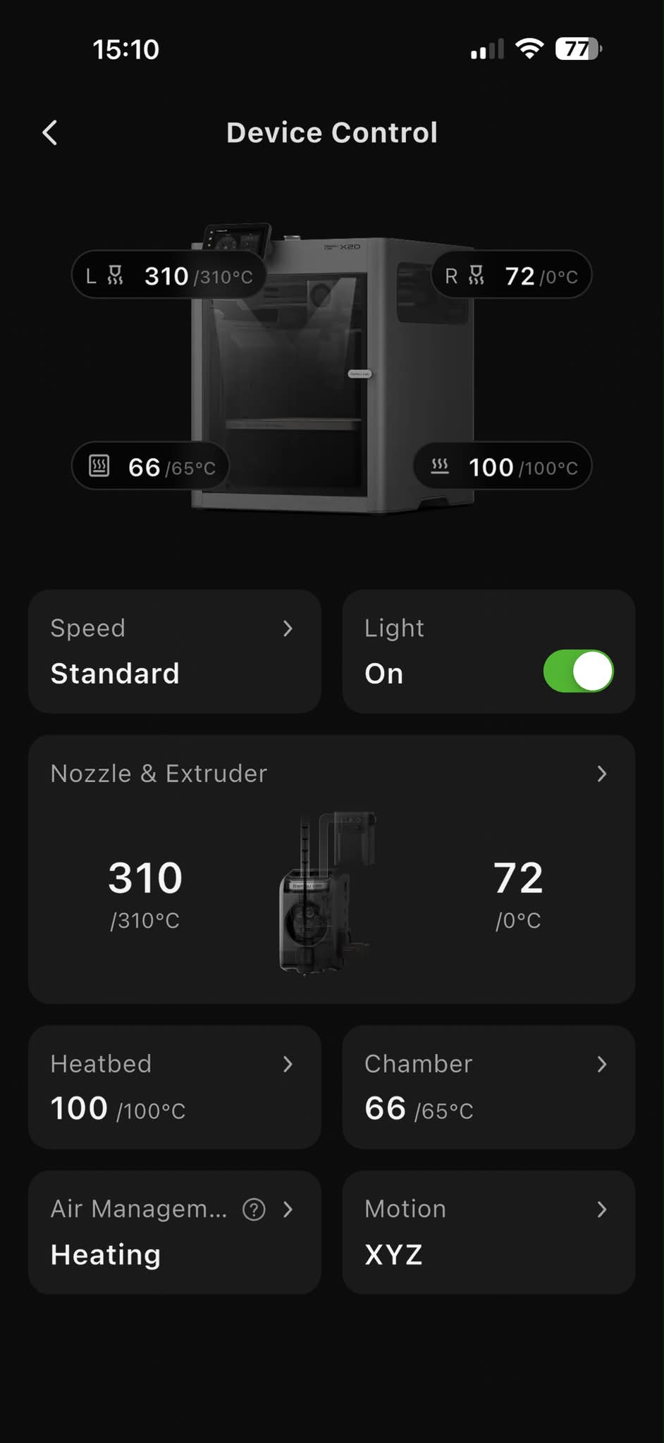 Bambu Lab X2D nozzle temperature update to 310°C?