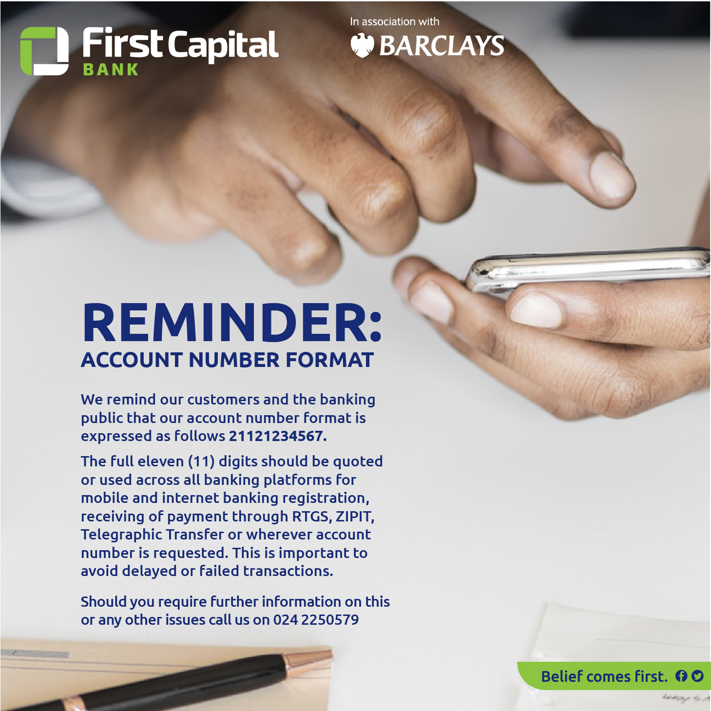 First - REMINDER We remind our customers and the banking public that ...